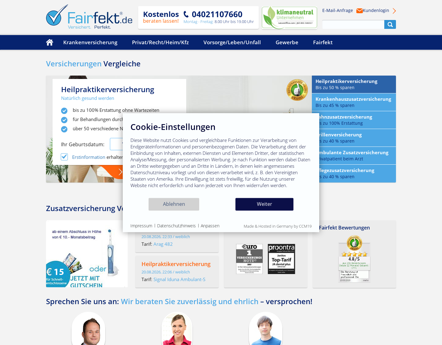 Aktuelle Website-Vorschau von Fairfekt - Versicherungsvergleich