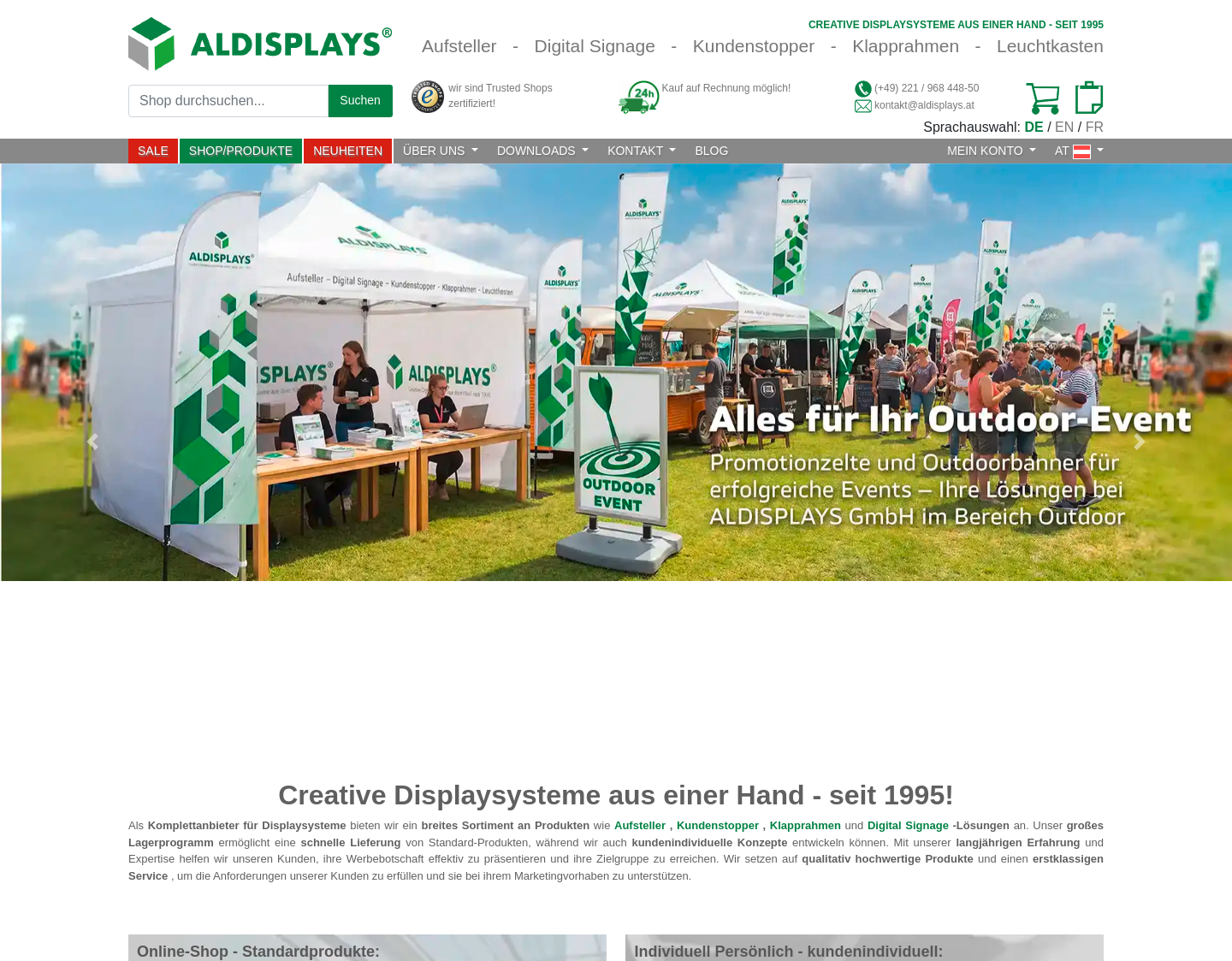 Aktuelle Website-Vorschau von ALDISPLAYS GmbH