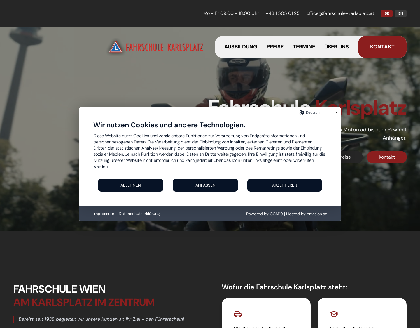 Aktuelle Website-Vorschau von Fahrschule Karlsplatz Wien in Österreich