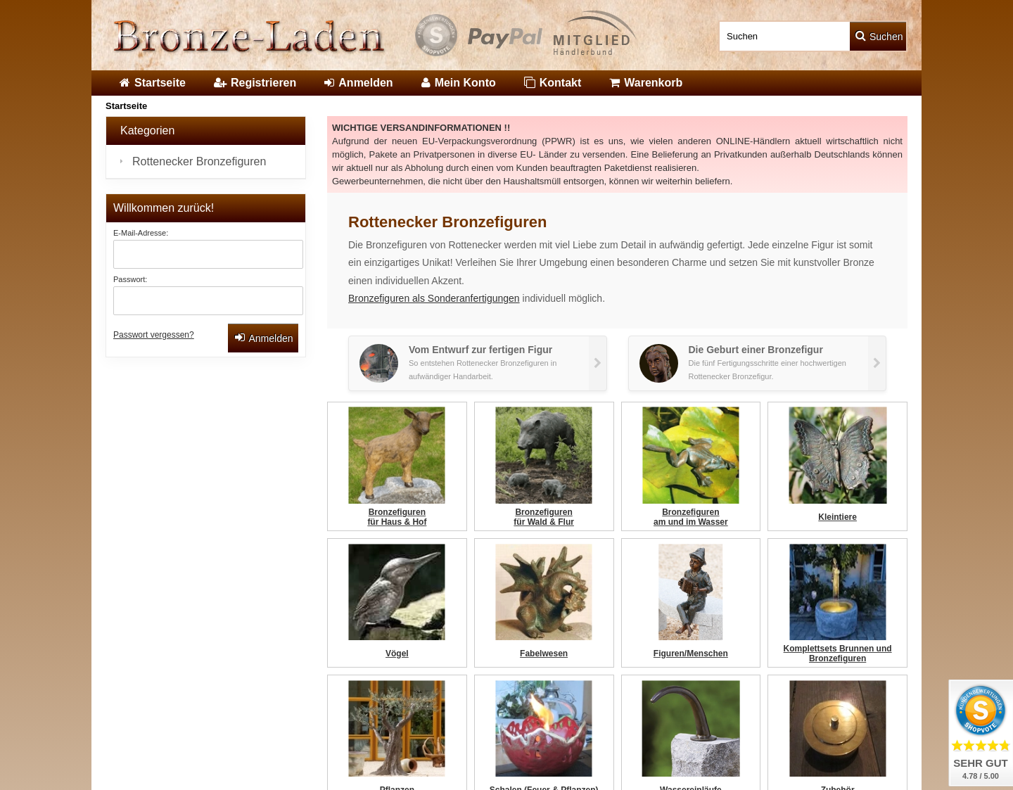 Aktuelle Website-Vorschau von Bronze-Laden