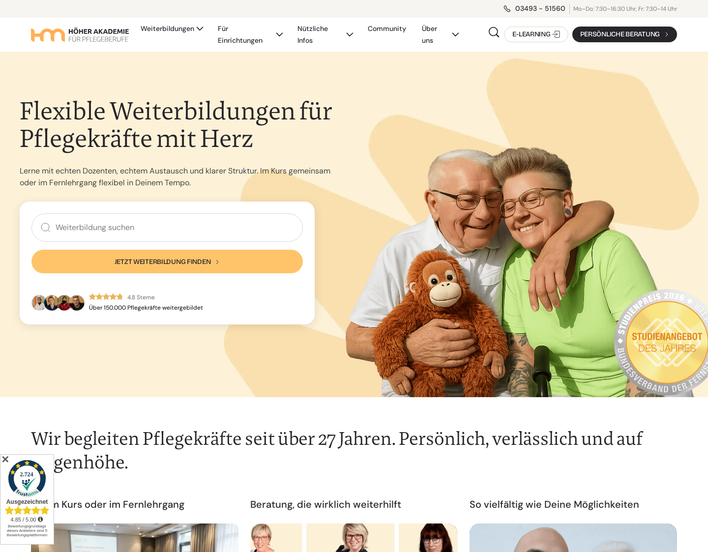 Aktuelle Website-Vorschau von Höher - Akademie für Pflegeberufe