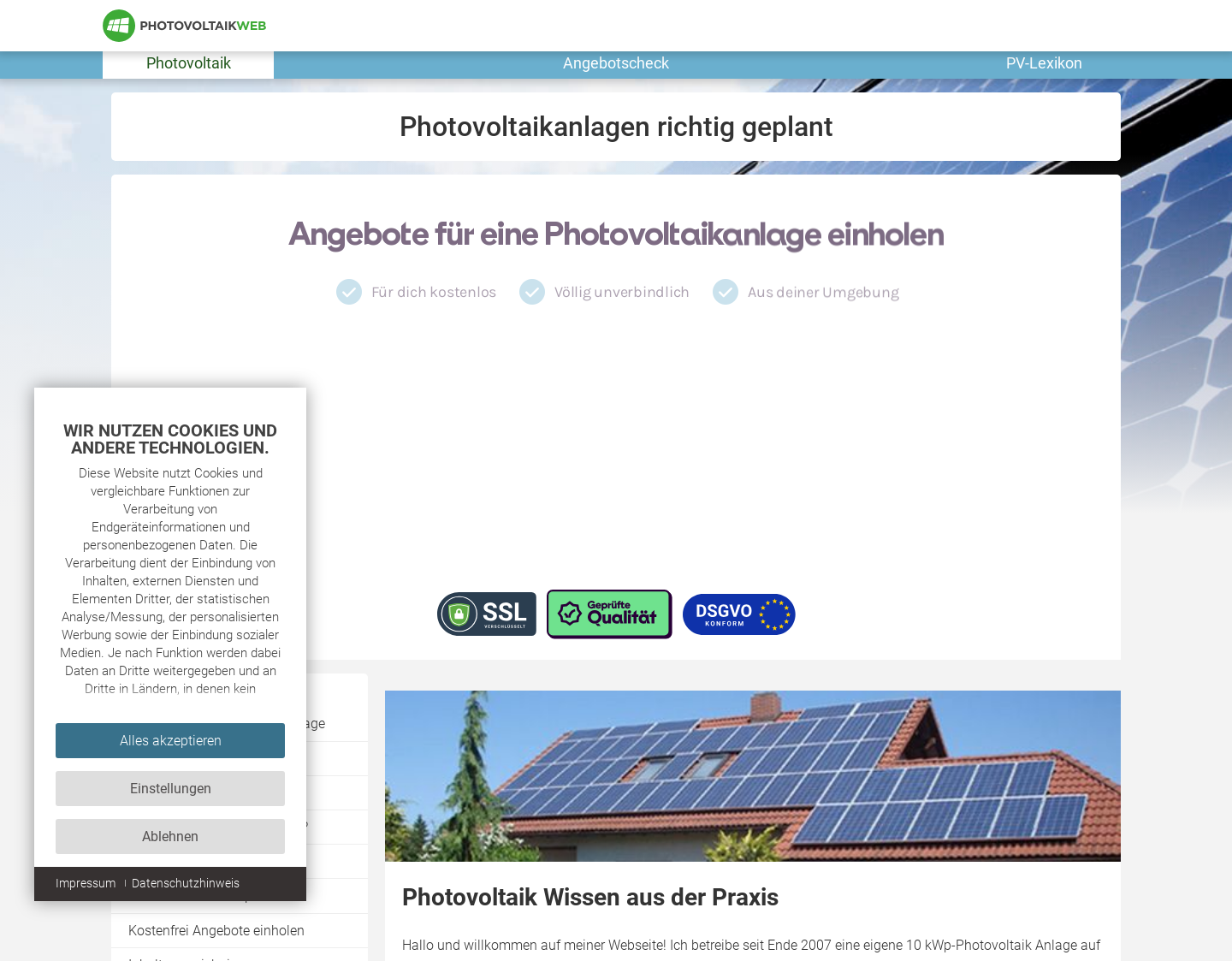 Aktuelle Website-Vorschau von Photovoltaik - Planung und Installation