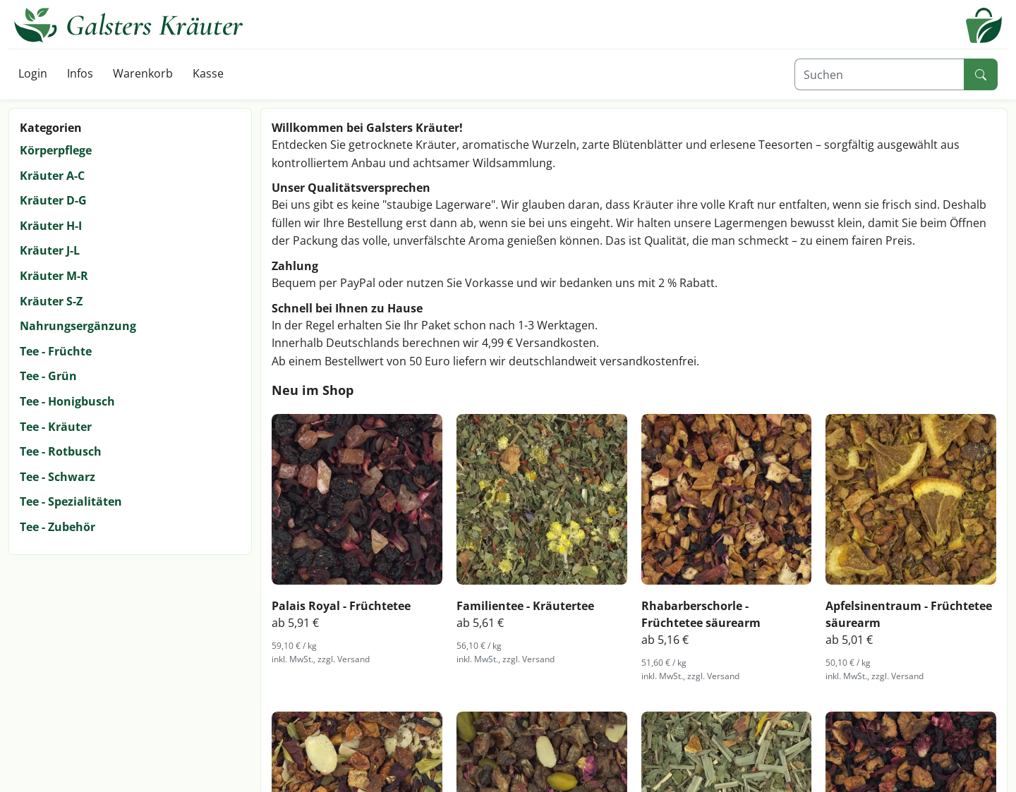 Aktuelle Website-Vorschau von Galster Kräuter Shop