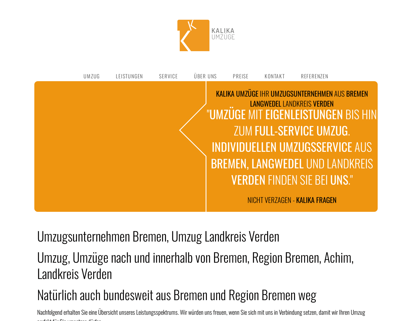 Aktuelle Website-Vorschau von Umzüge Bremen Kalika Umzugsunternehmen