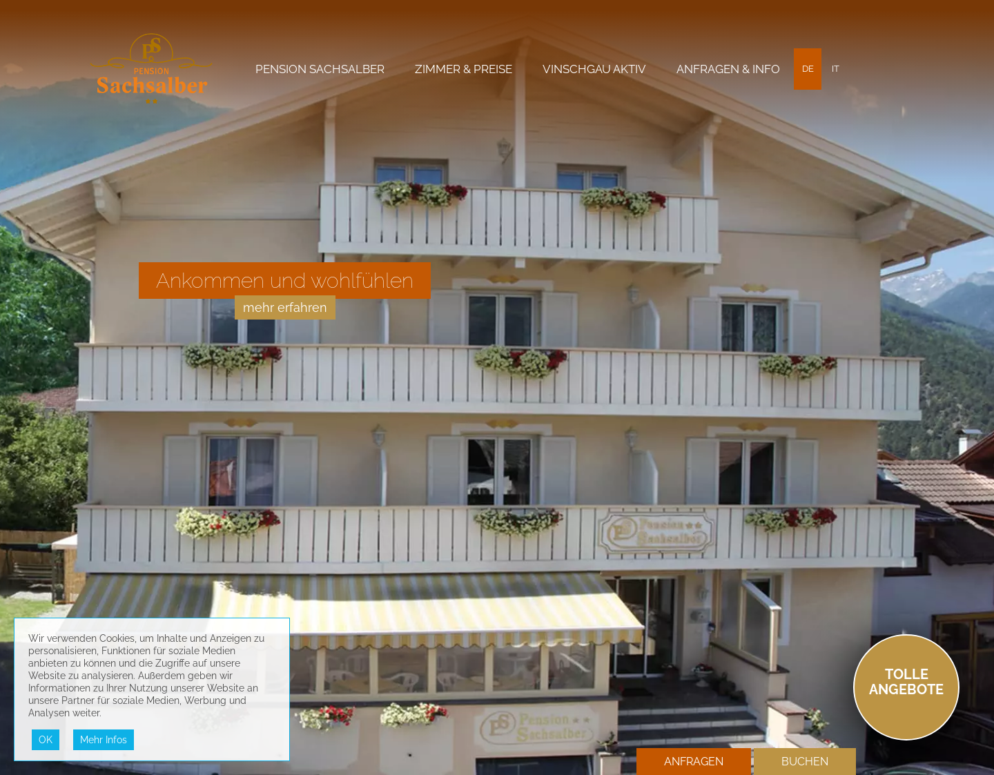 Aktuelle Website-Vorschau von Bikepension Sachsalber im Vinschgau