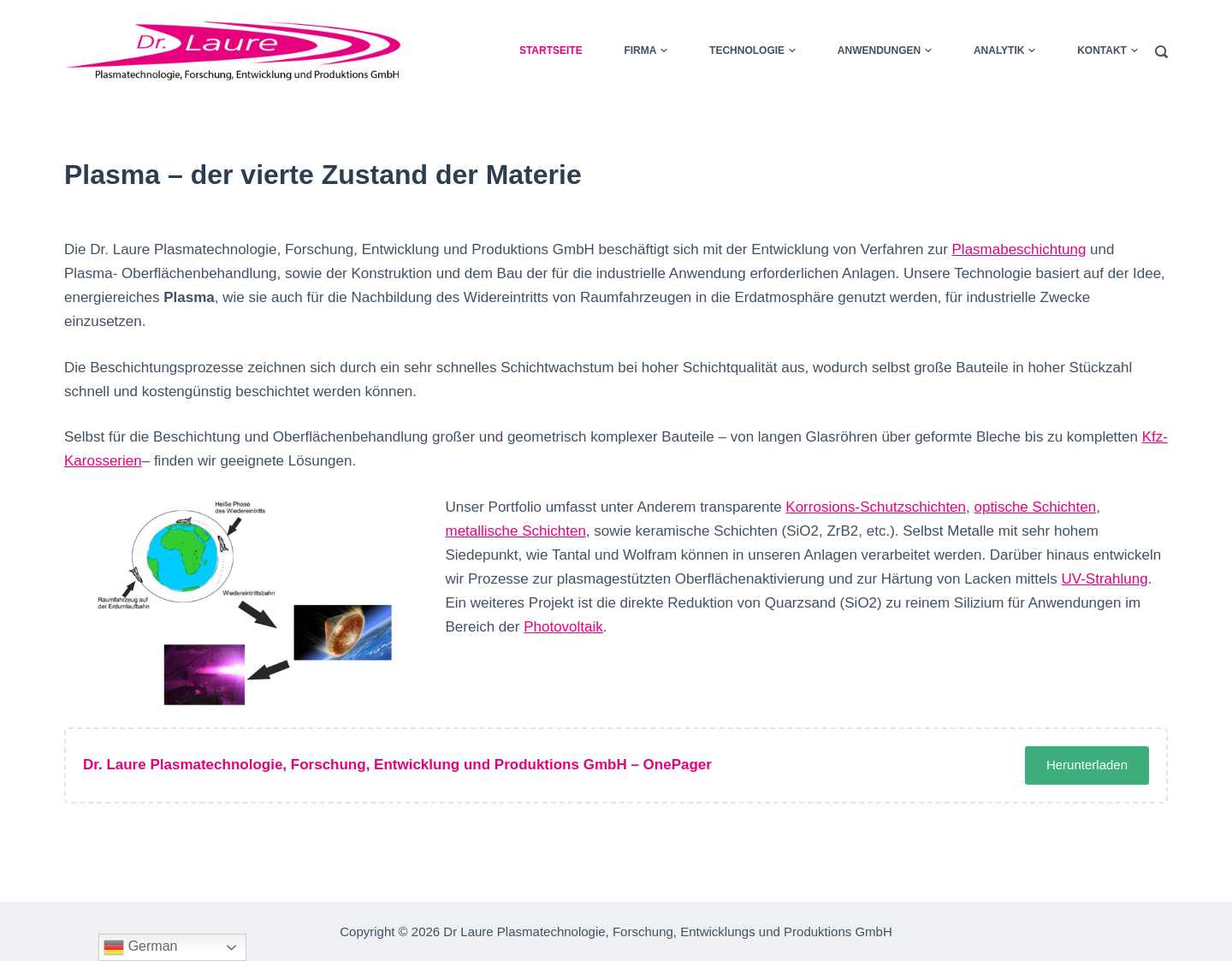 Aktuelle Website-Vorschau von Dr. Laure Plasmatechnologie GmbH