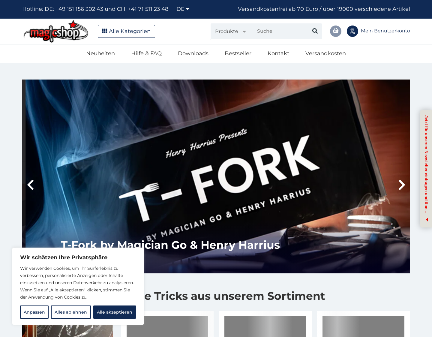 Aktuelle Website-Vorschau von Magicshop mit großem Sortiment