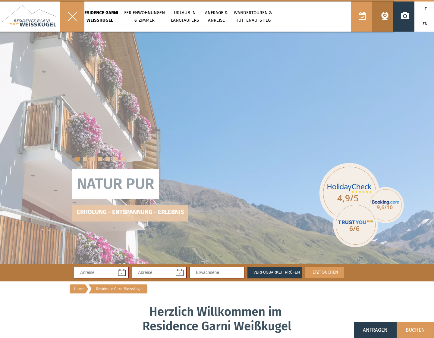 Aktuelle Website-Vorschau von Residence Ferienwohnung Weisskugel