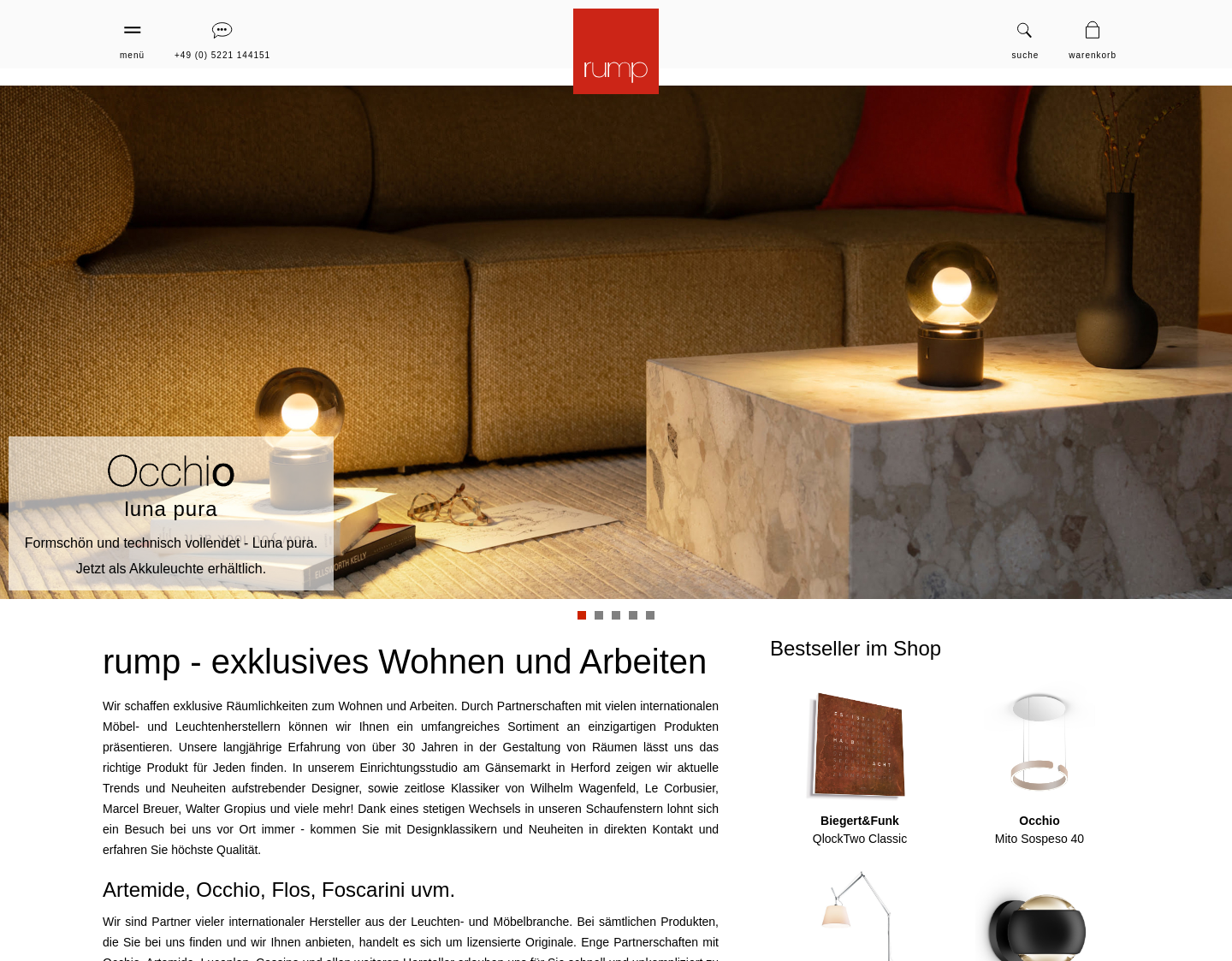 Aktuelle Website-Vorschau von rump-studio.de Design Lampen Shop