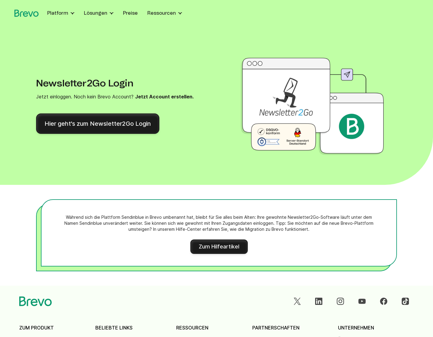 Aktuelle Website-Vorschau von Newsletter2Go.de