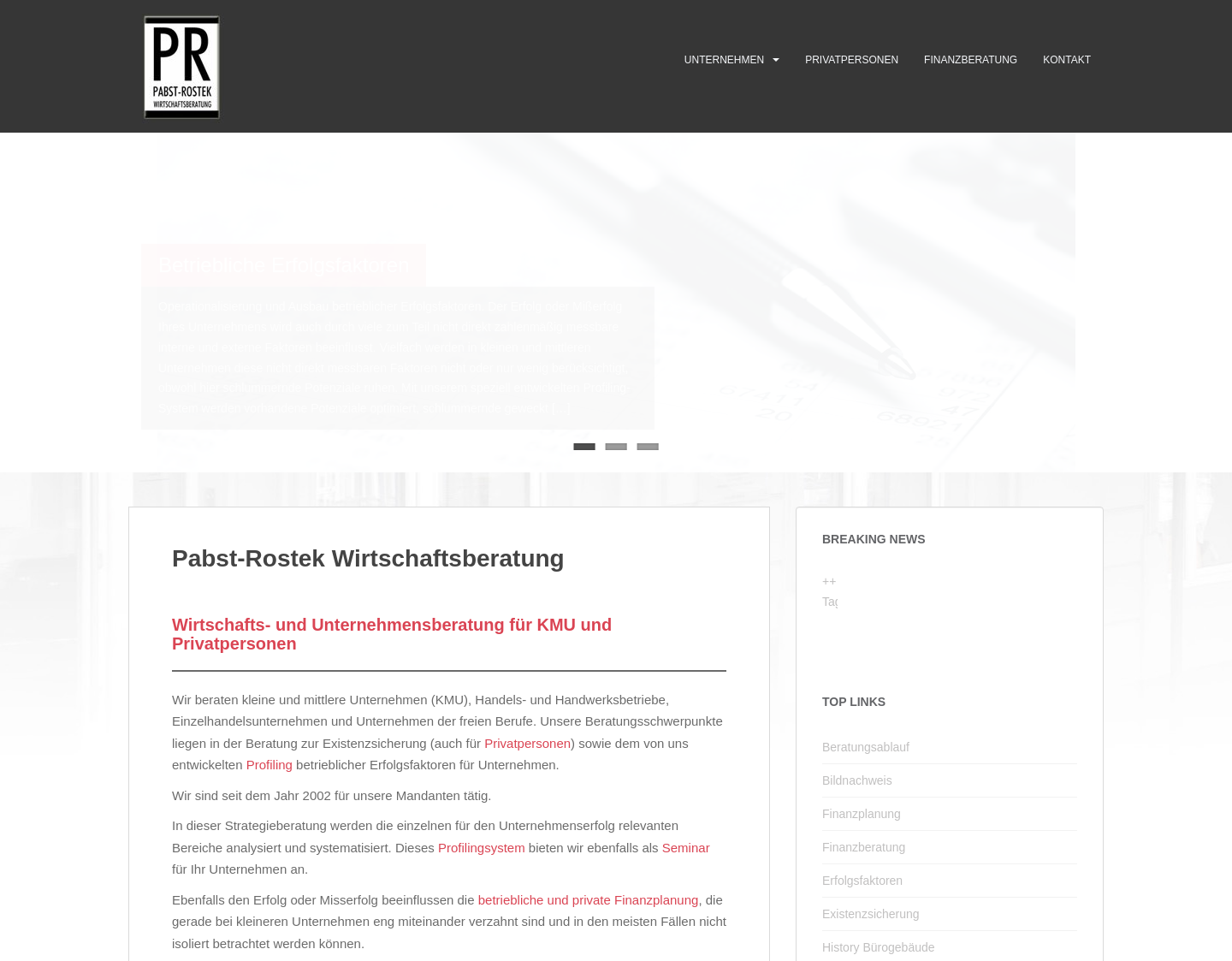Aktuelle Website-Vorschau von Pabst-Rostek Wirtschaftsberatung