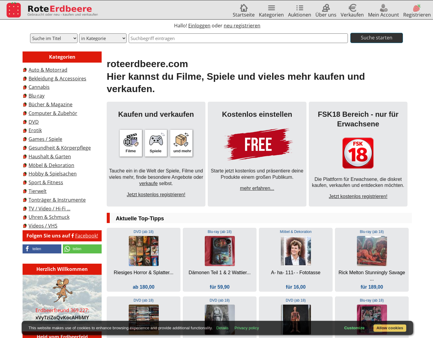 Aktuelle Website-Vorschau von Auktionshaus RoteErdbeere