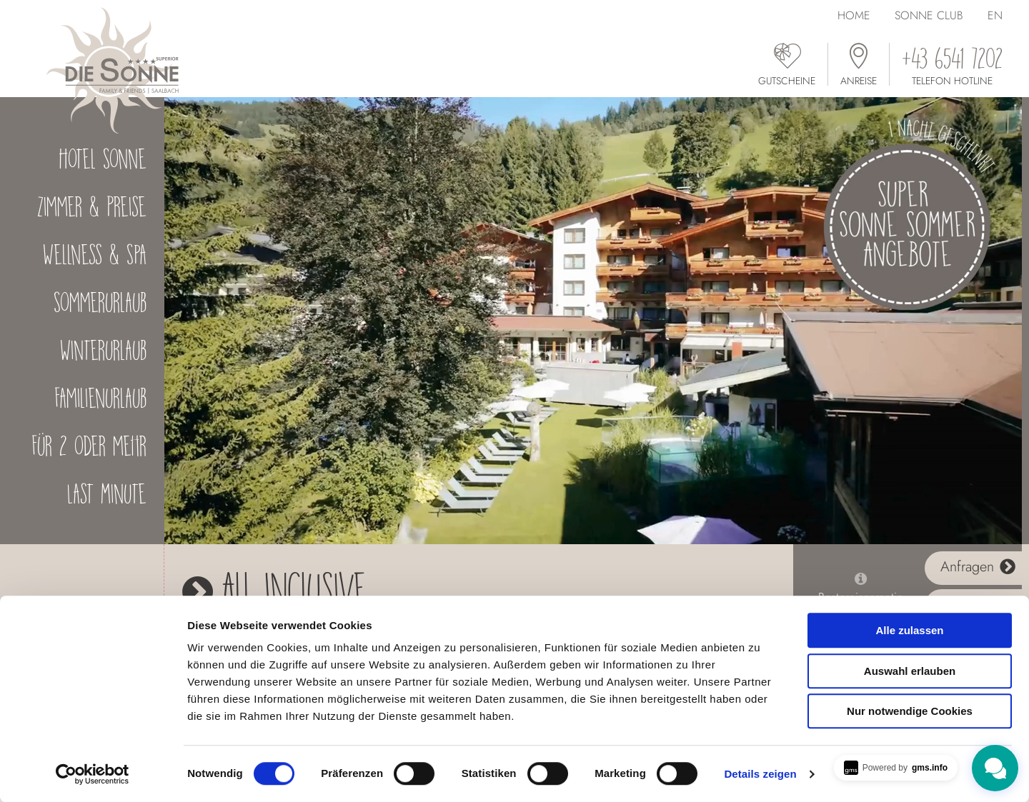 Aktuelle Website-Vorschau von Wellnesshotel Sonne Saalbach