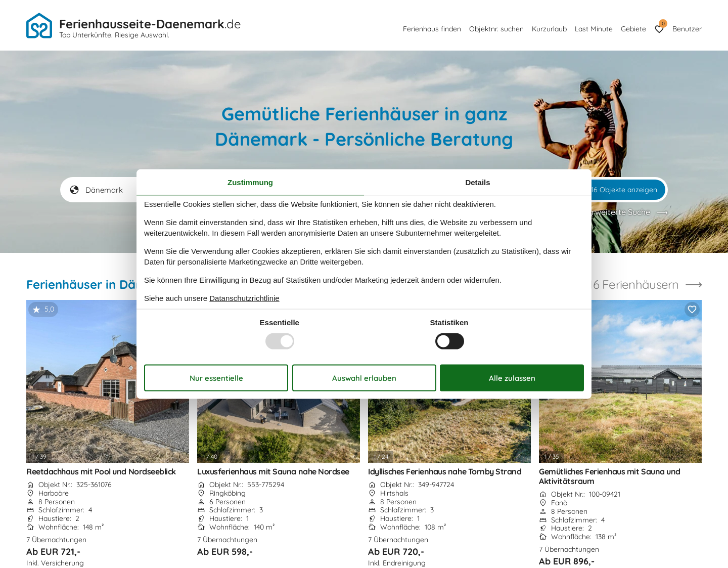 Aktuelle Website-Vorschau von Ferienhausseite Dänemark