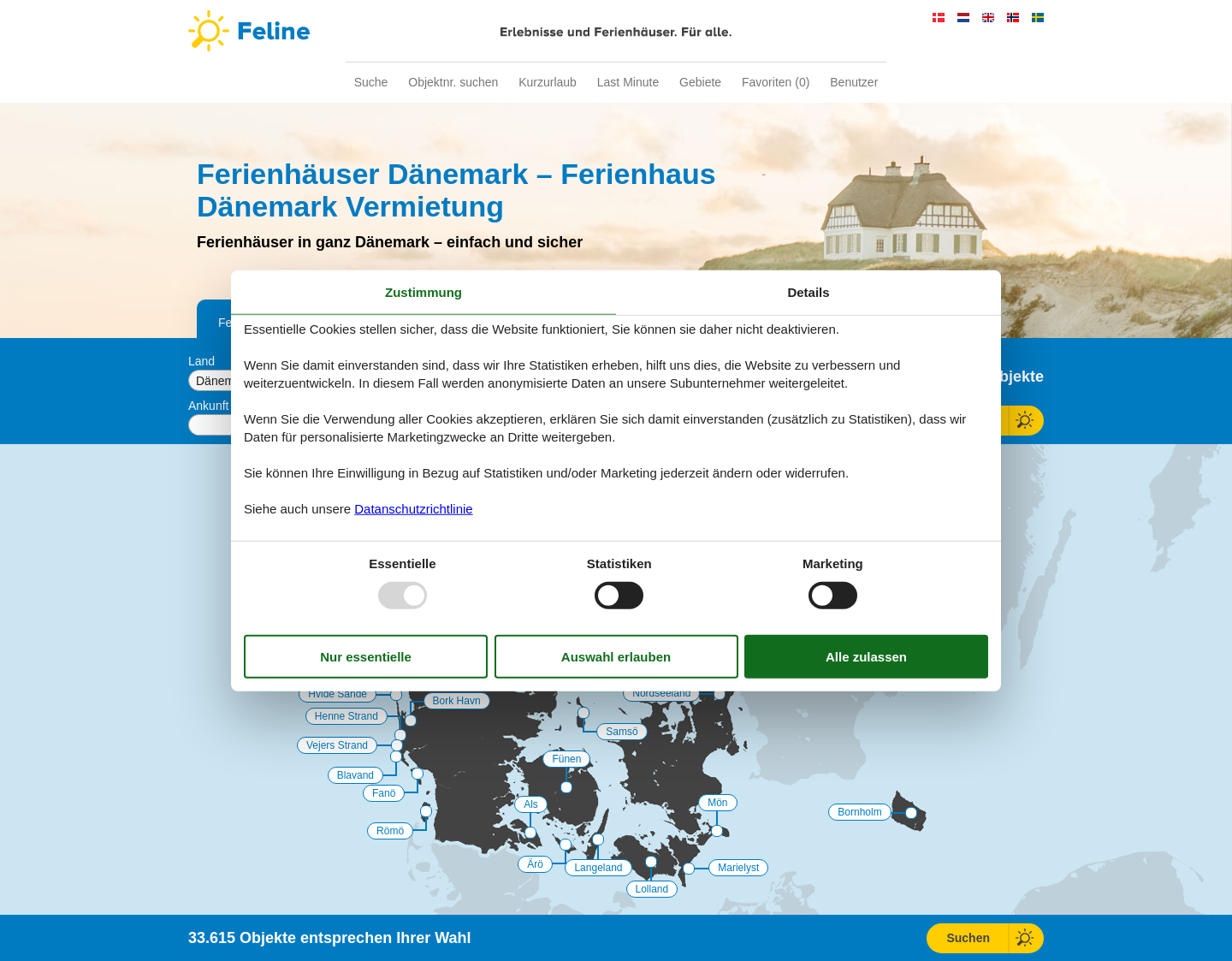 Aktuelle Website-Vorschau von Feline Holidays Ferienhausvermittlu