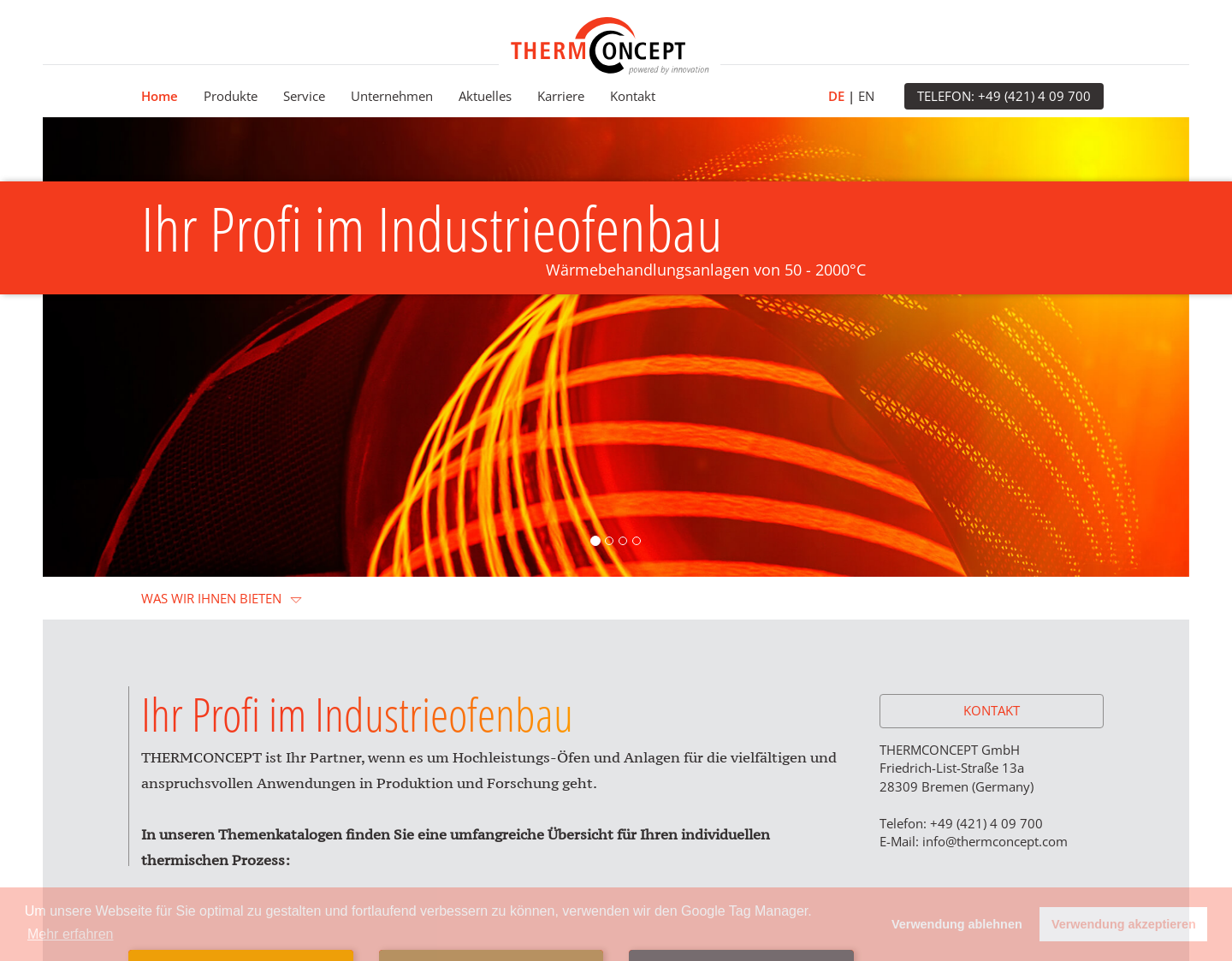 Aktuelle Website-Vorschau von Thermconcept ? Industrieöfen