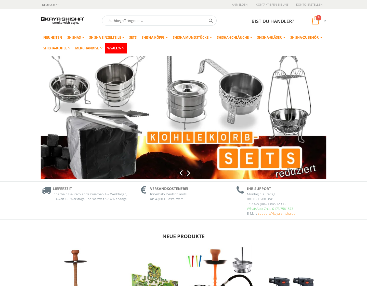 Aktuelle Website-Vorschau von Kaya-Shisha der PCP Trading GmbH