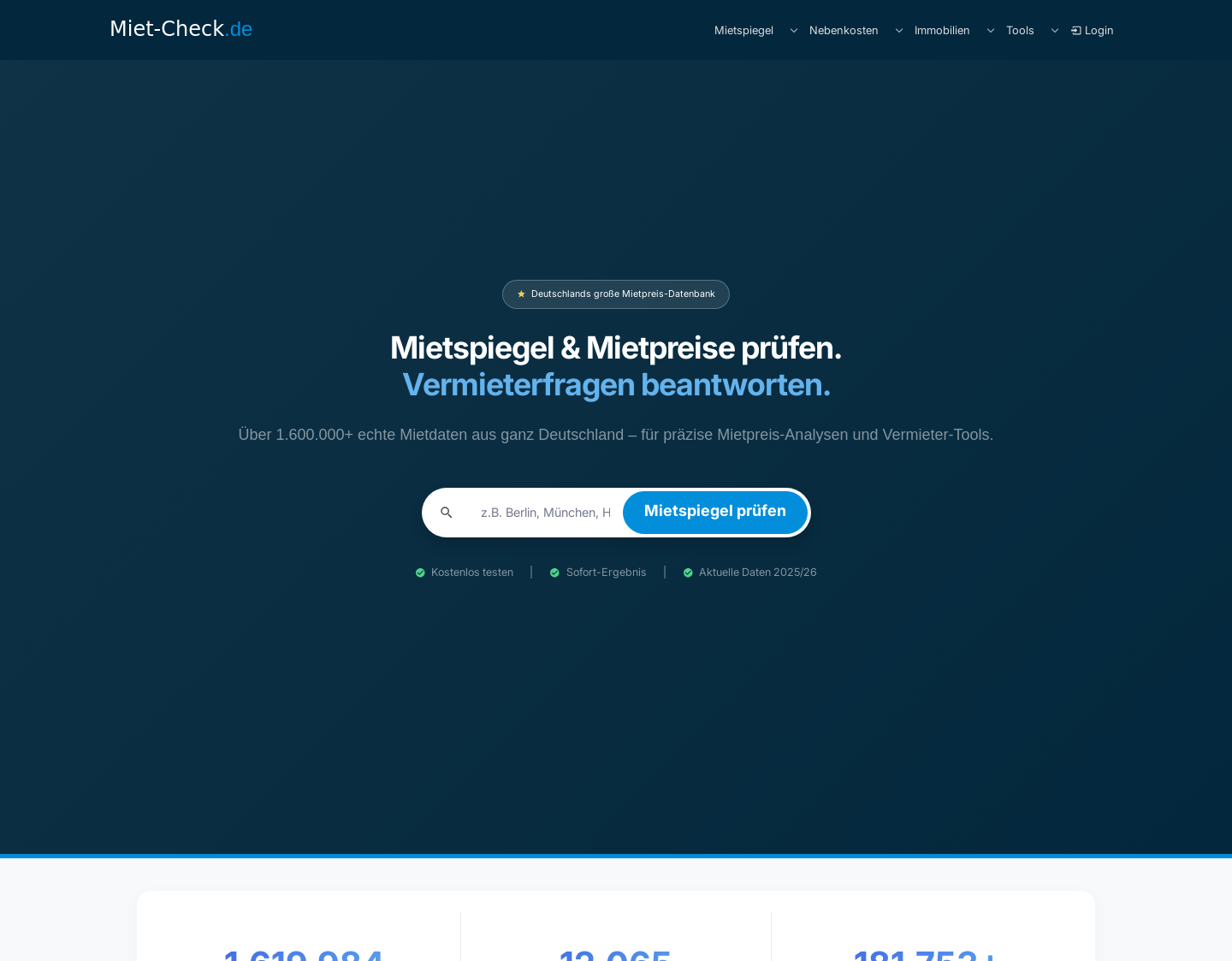 Aktuelle Website-Vorschau von Miet-Check.de - Rund ums Mieten