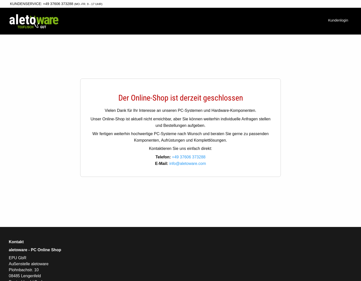Aktuelle Website-Vorschau von Altetoware: Spiele PC und Office PC Shop