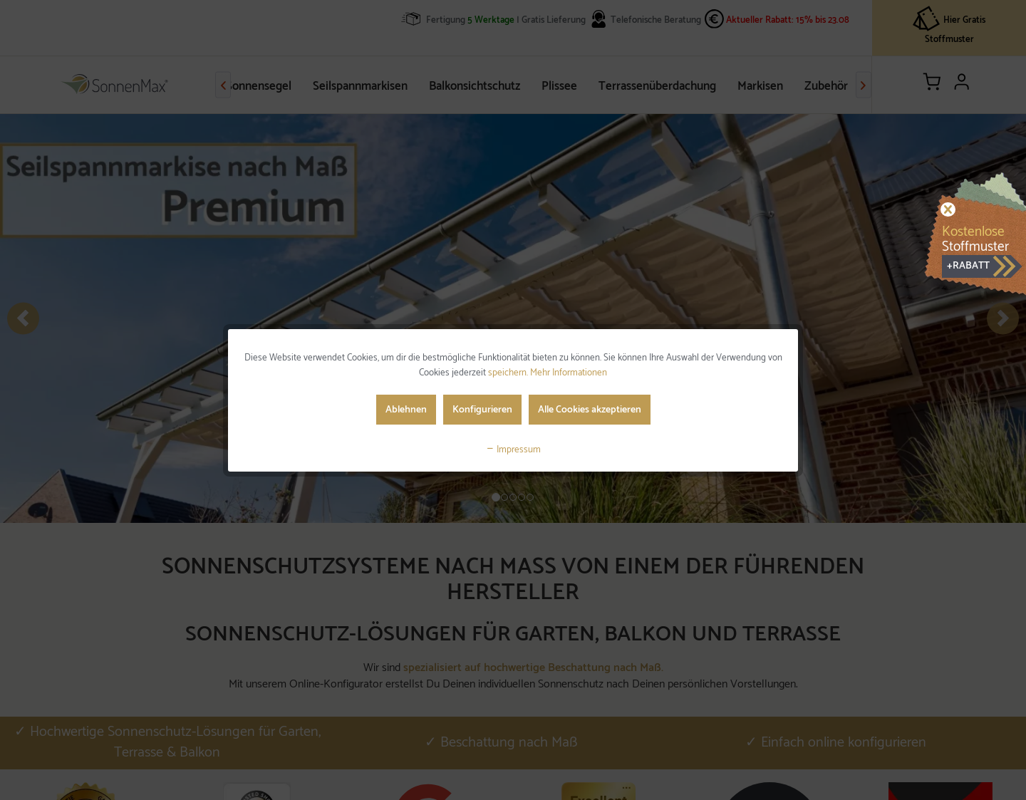 Aktuelle Website-Vorschau von Sonnensegel