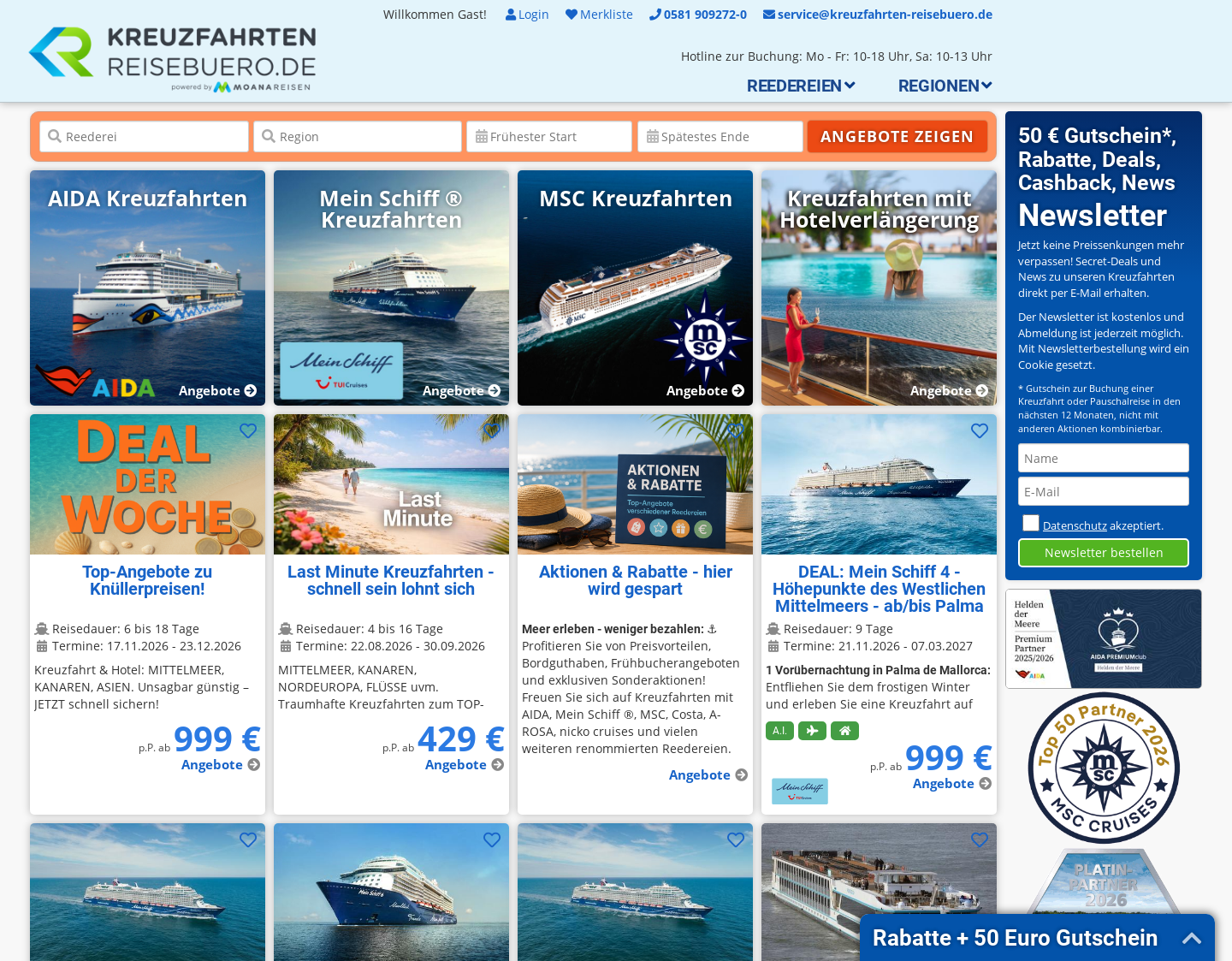 Aktuelle Website-Vorschau von Kreuzfahrten Reisebüro