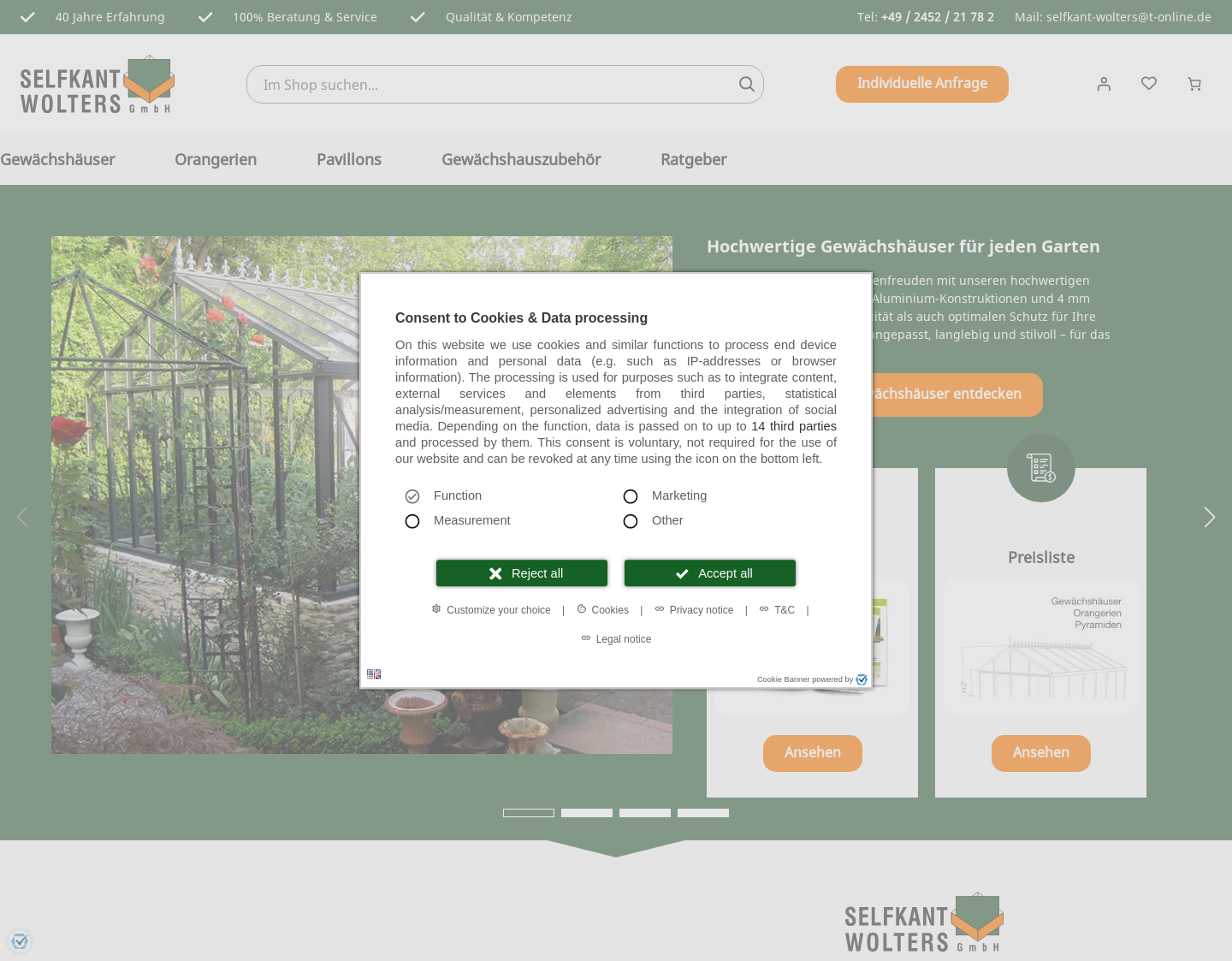 Aktuelle Website-Vorschau von Gewächshäusern von Selfkant-Wolters