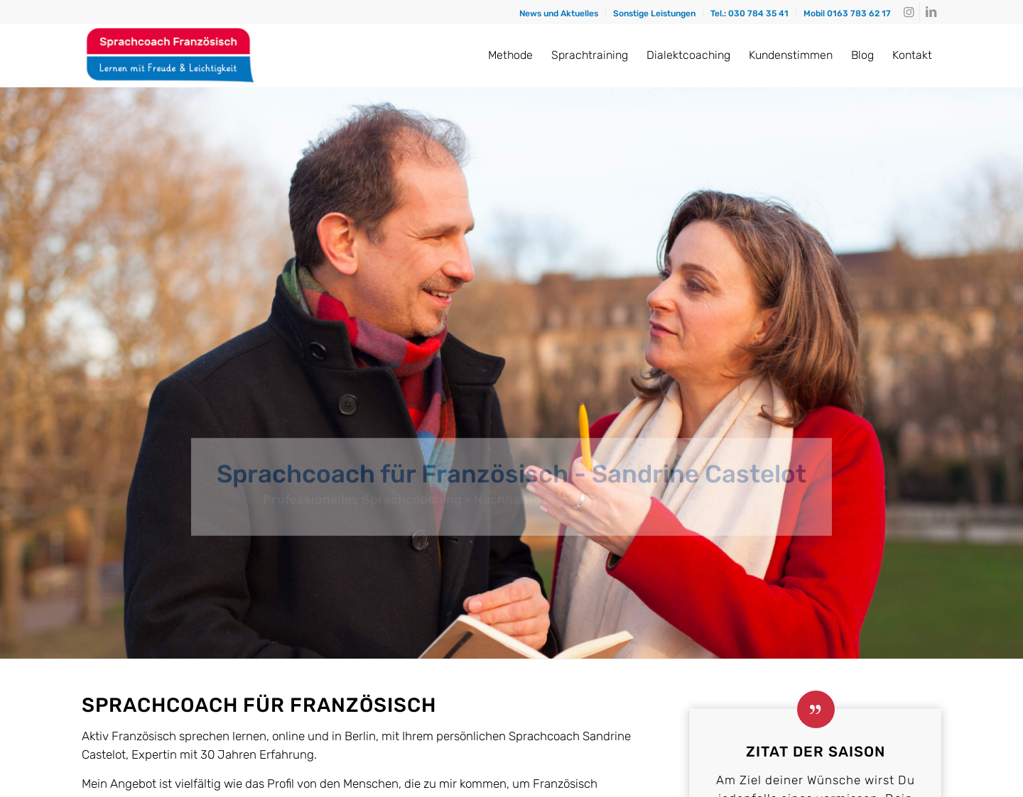Aktuelle Website-Vorschau von Privat Coaching für Französisch