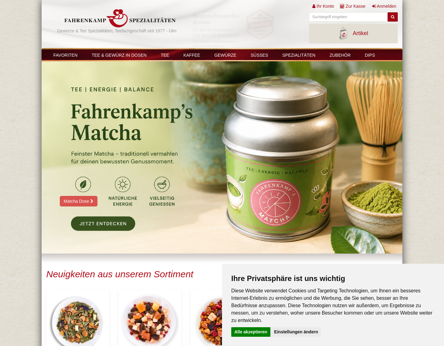 Aktuelle Website-Vorschau von Tee- und Gewürzversand Fahrenkamp