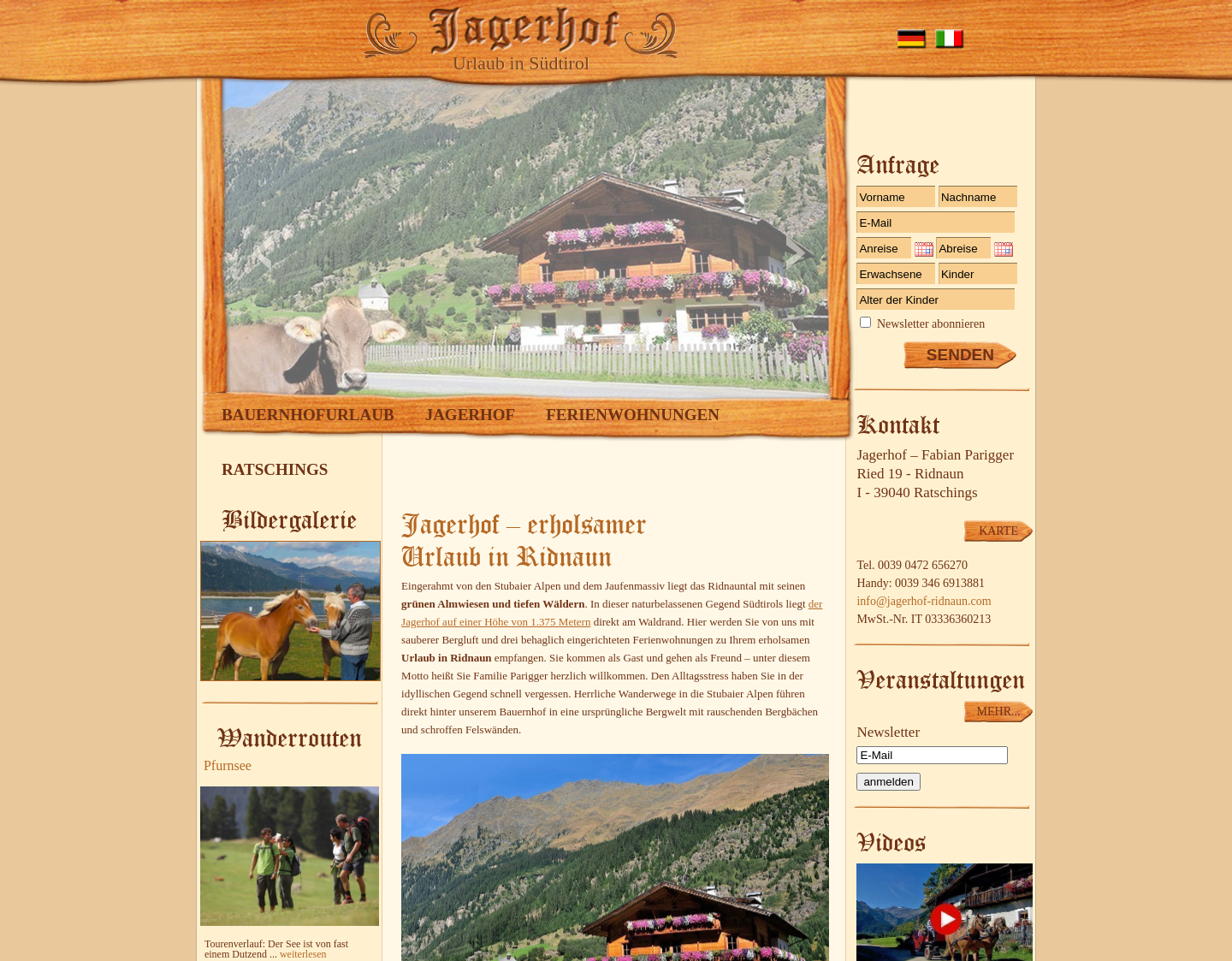 Aktuelle Website-Vorschau von Jagerhof ? Urlaub in Ridnaun