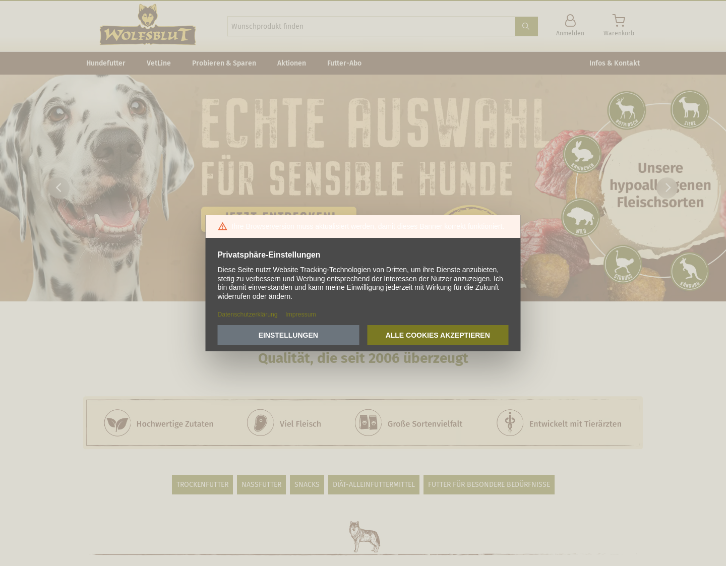 Aktuelle Website-Vorschau von Tiernahrung günstig - Hundefutter Katzenfutter Tro