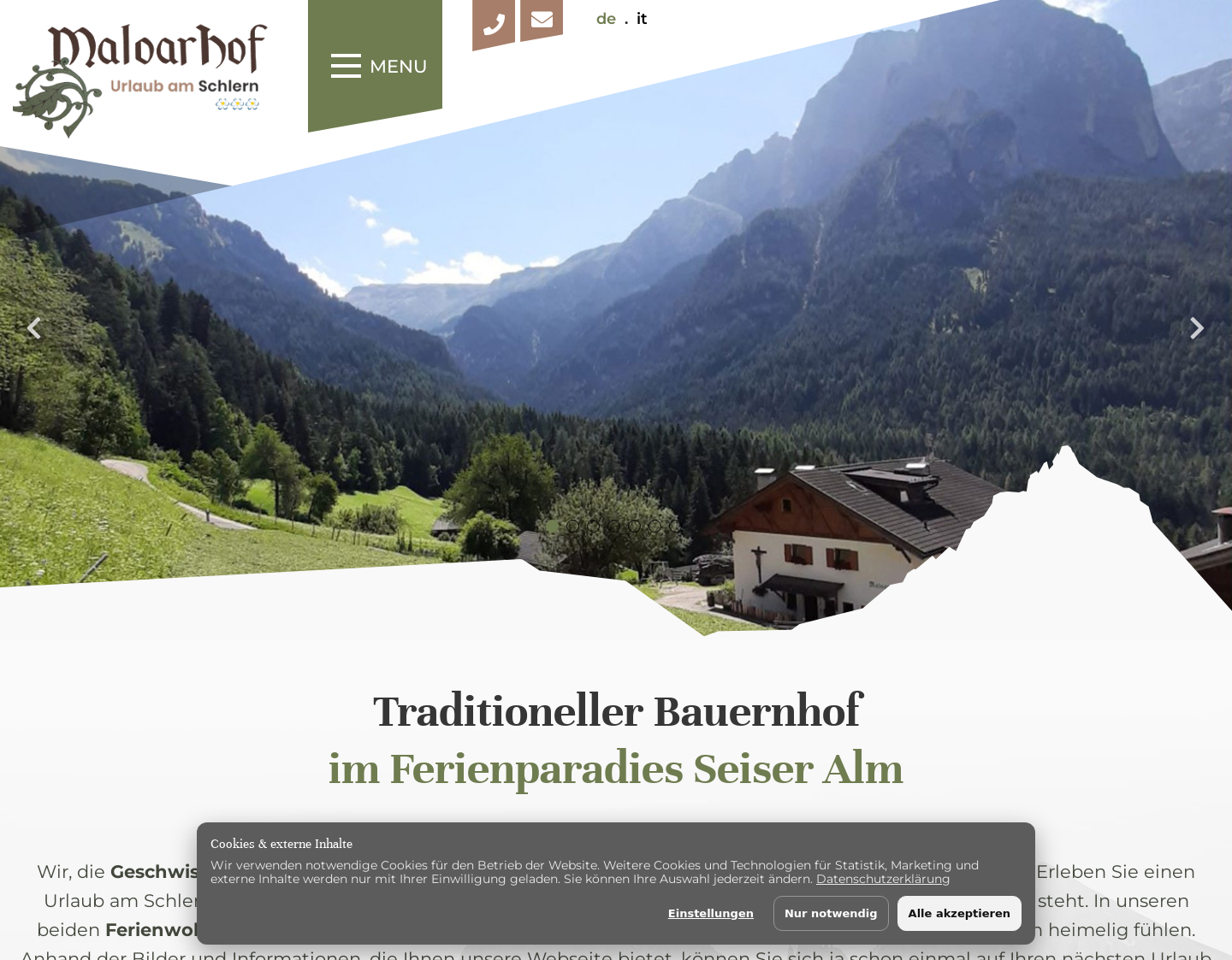 Aktuelle Website-Vorschau von Maloarhof in Seis am Schlern