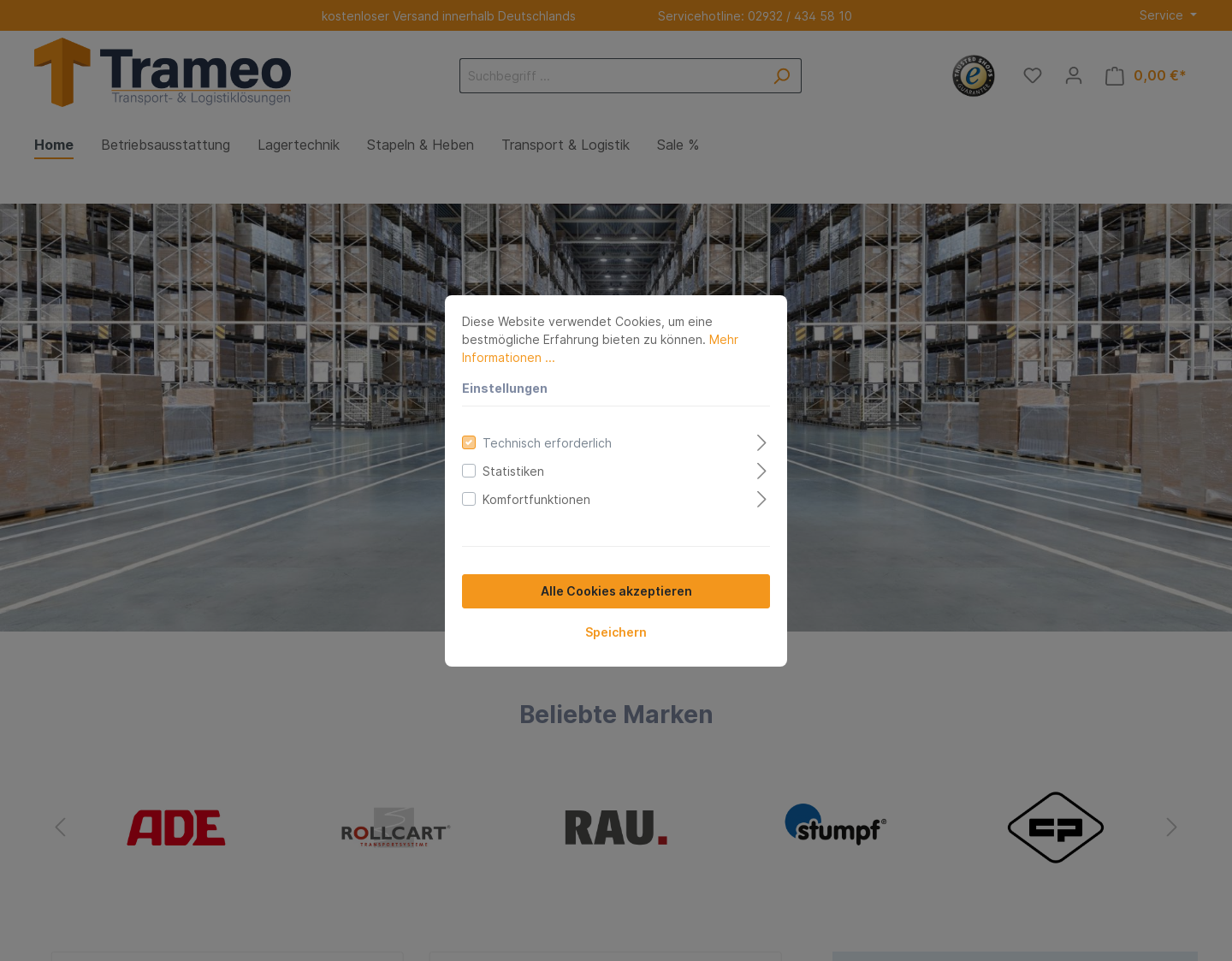 Aktuelle Website-Vorschau von Trameo Transportgeräte
