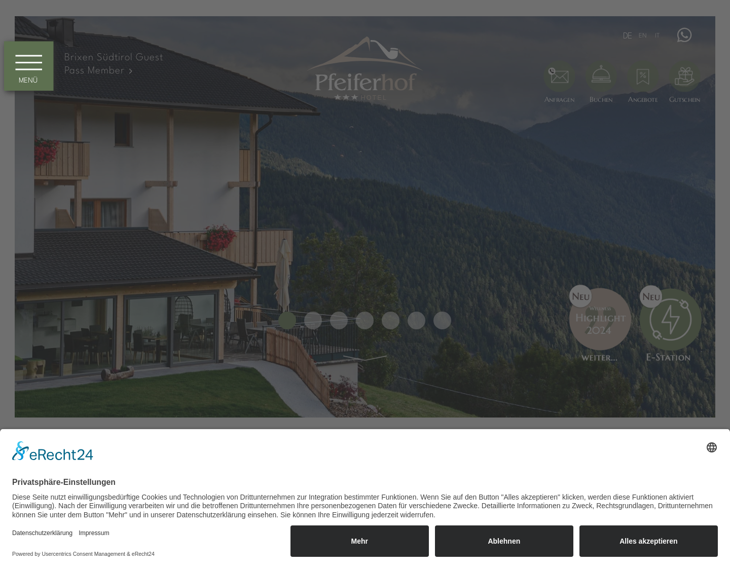 Aktuelle Website-Vorschau von Pension Pfeiferhof in Meransen