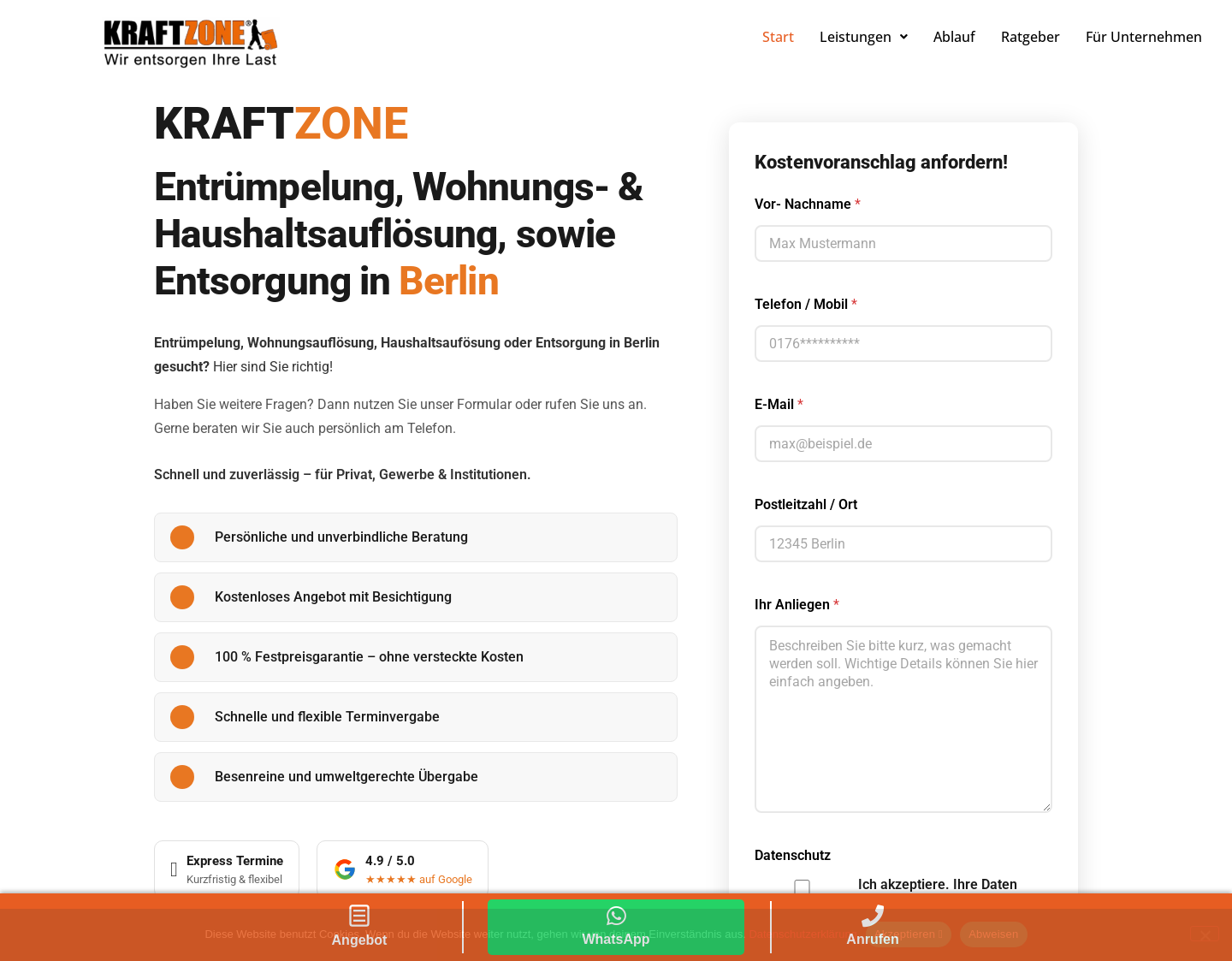 Aktuelle Website-Vorschau von Wohnungsauflösung Berlin Haushalt