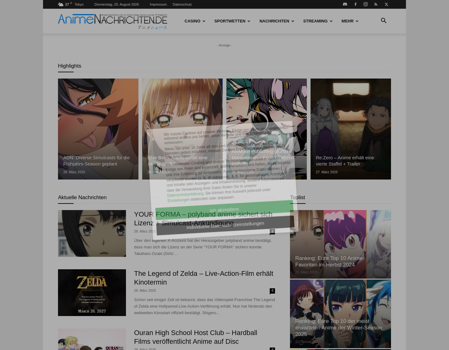Aktuelle Website-Vorschau von AnimeNachrichten.de