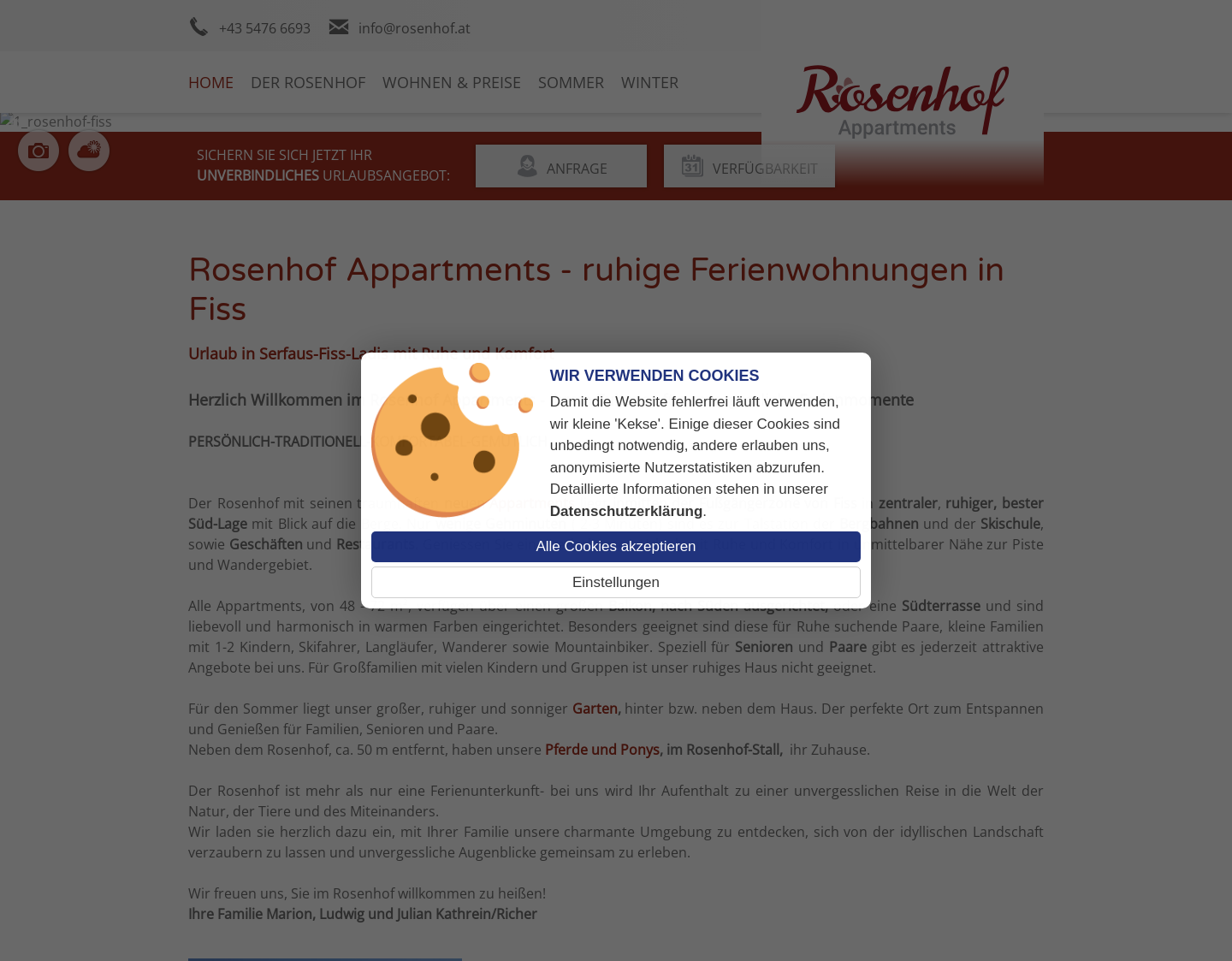 Aktuelle Website-Vorschau von Rosenhof Appartements Fiss