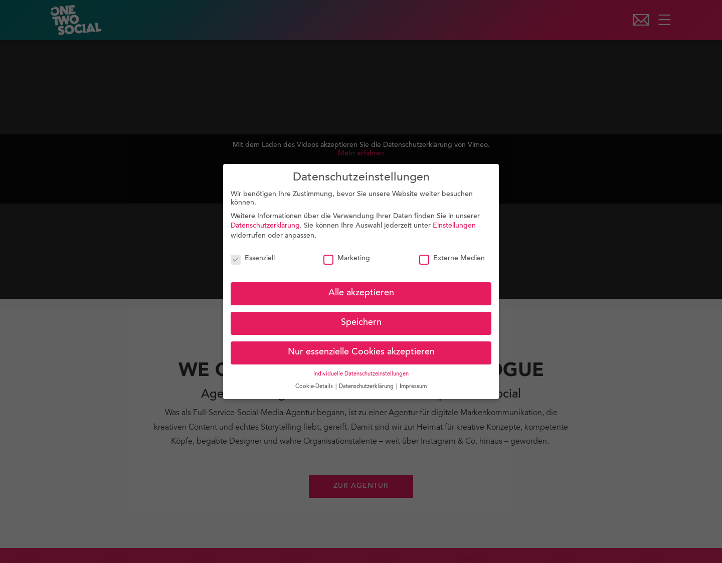 Aktuelle Website-Vorschau von 1-2-social Social Media Agentur