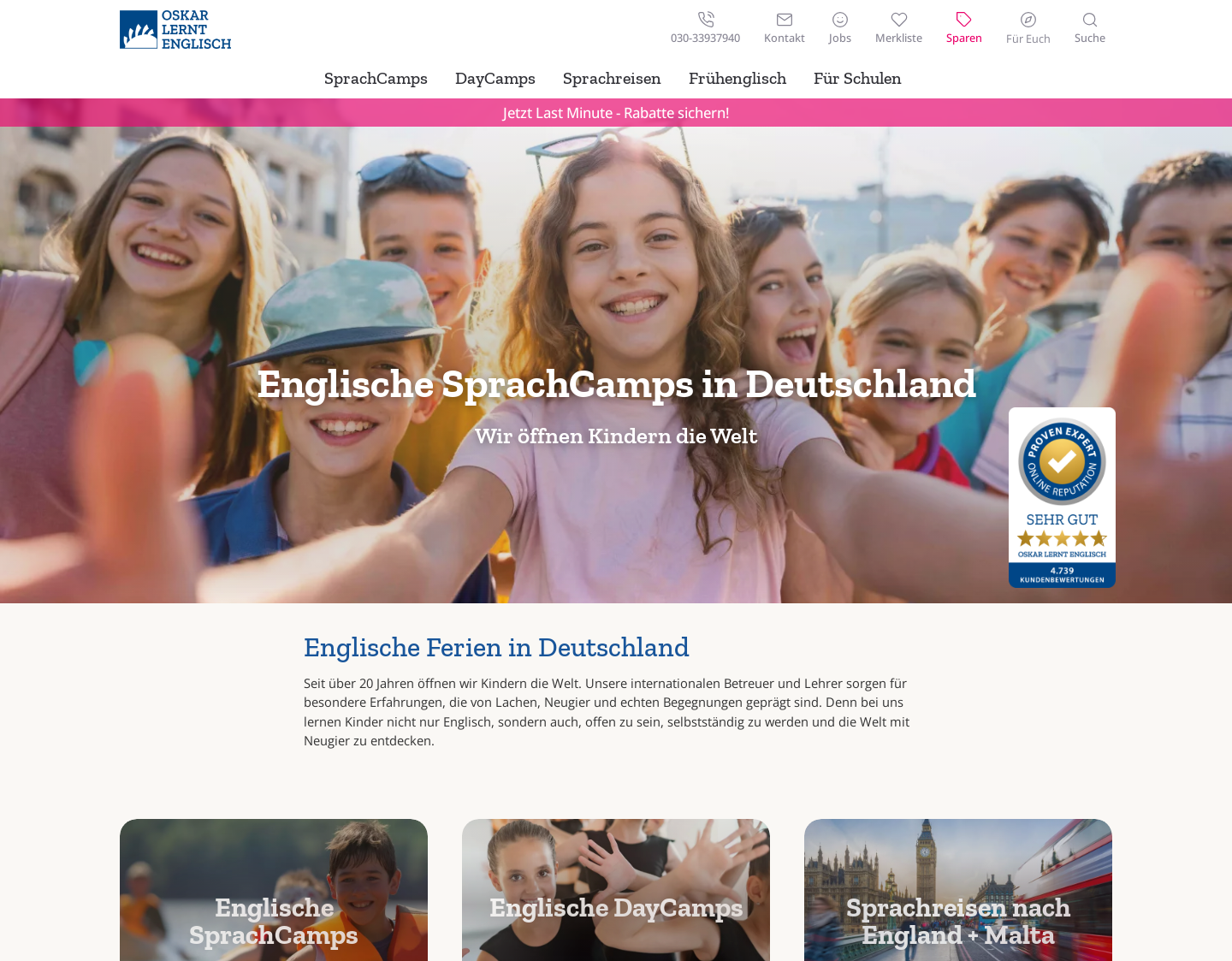 Aktuelle Website-Vorschau von Englische SprachCamps für Kinder