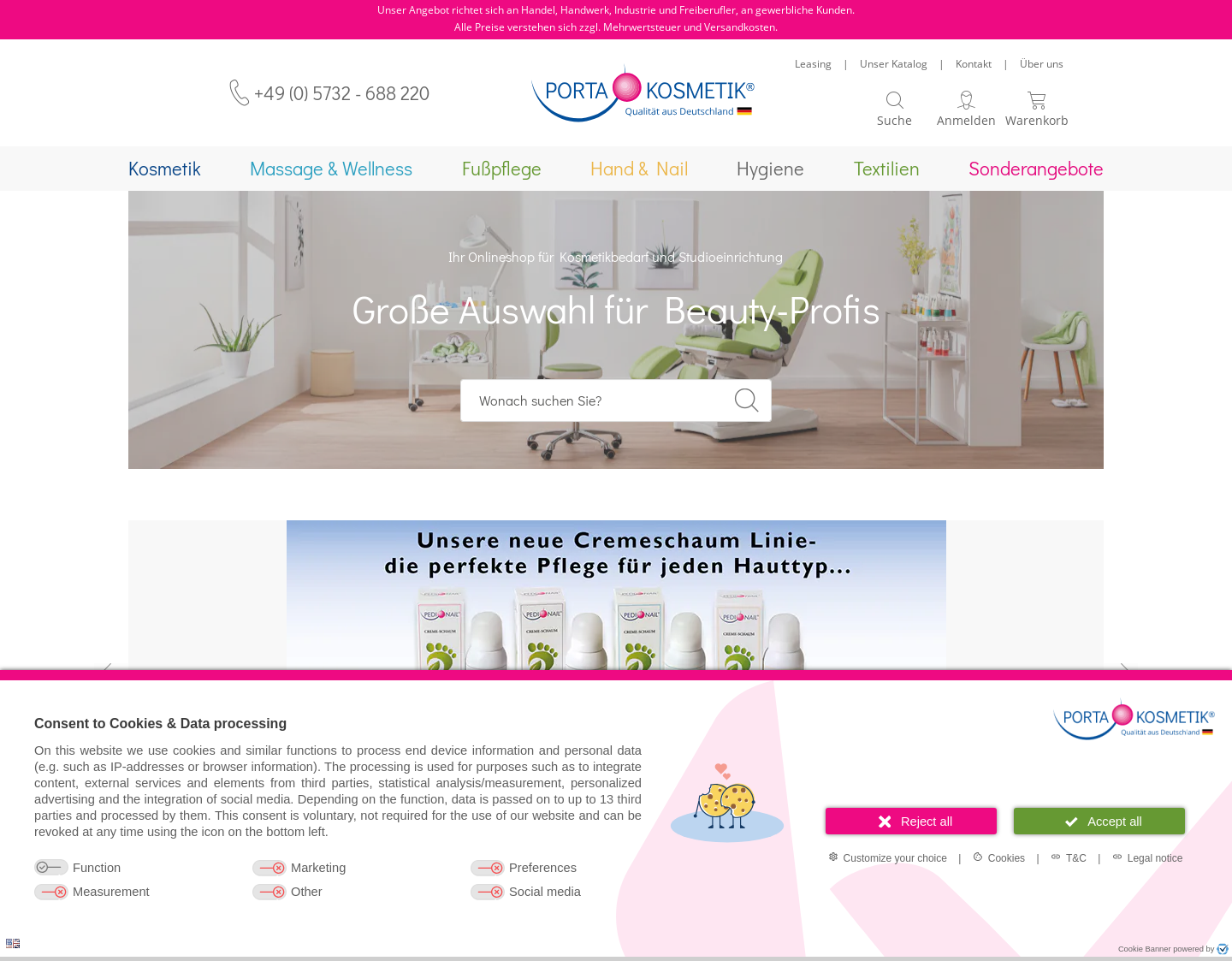 Aktuelle Website-Vorschau von Porta Kosmetik GmbH