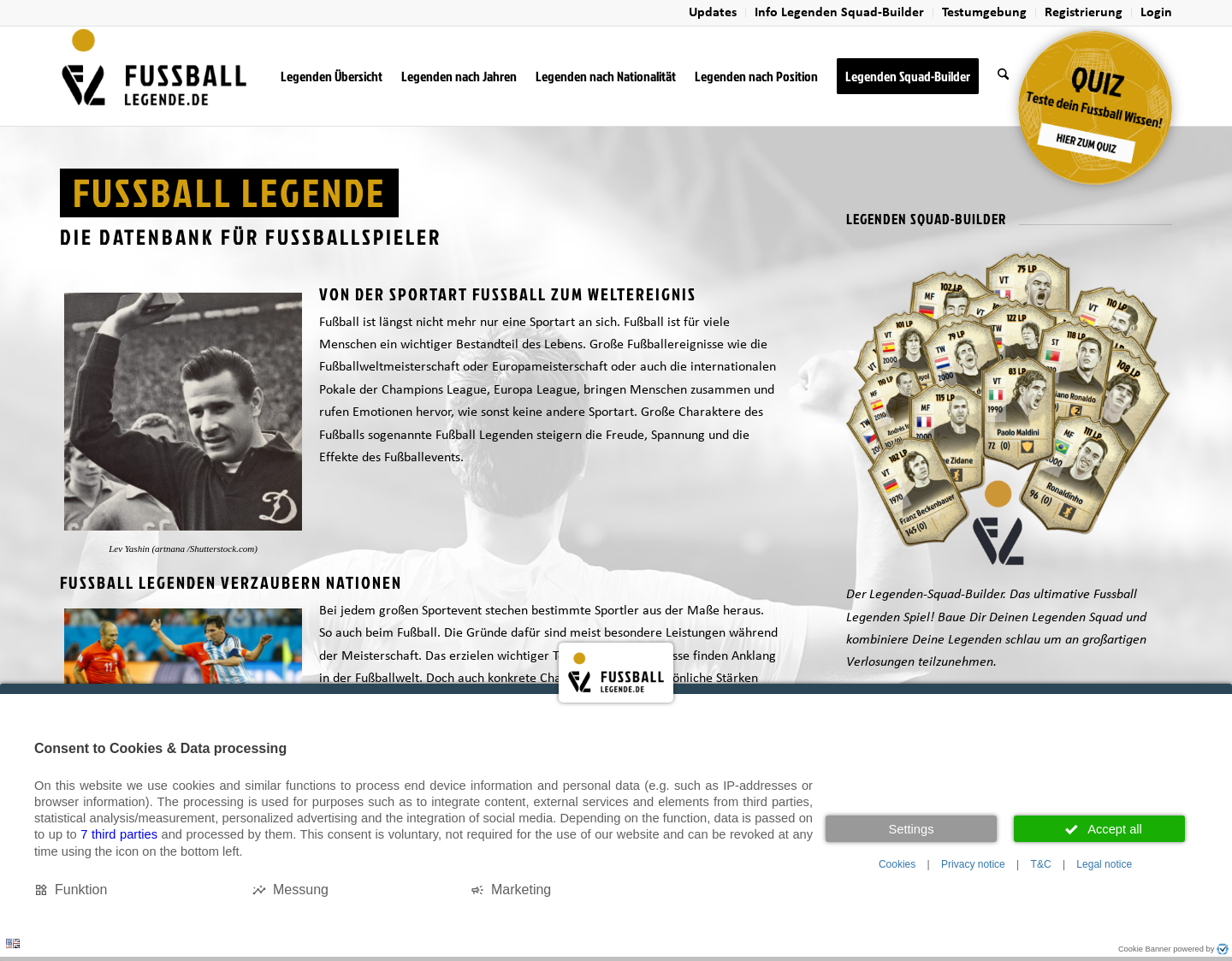 Aktuelle Website-Vorschau von Fußball-Legende Infos