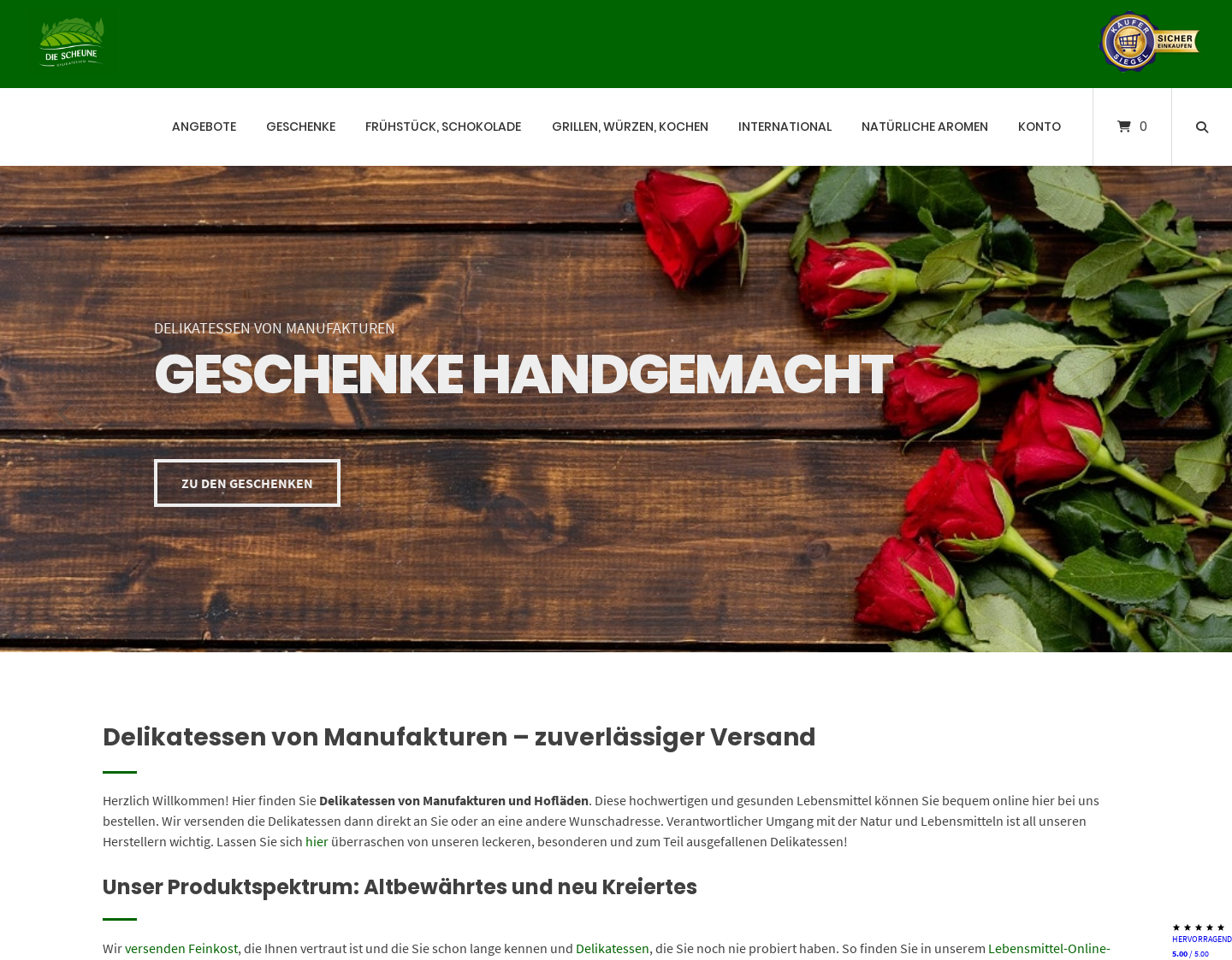 Aktuelle Website-Vorschau von Delikatessen Versand