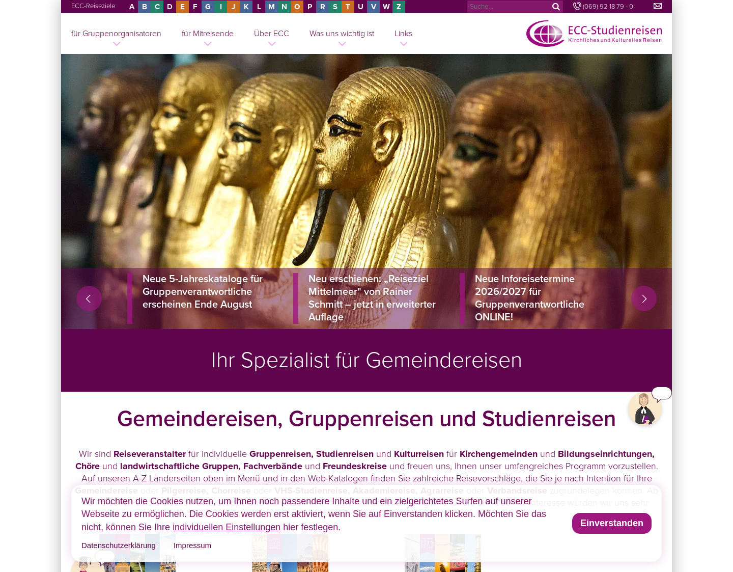 Aktuelle Website-Vorschau von ECC-Studienreisen