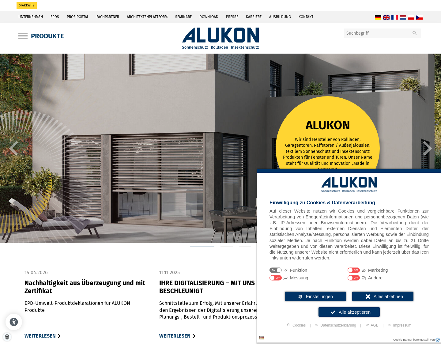 Aktuelle Website-Vorschau von Rollladen von ALUKON