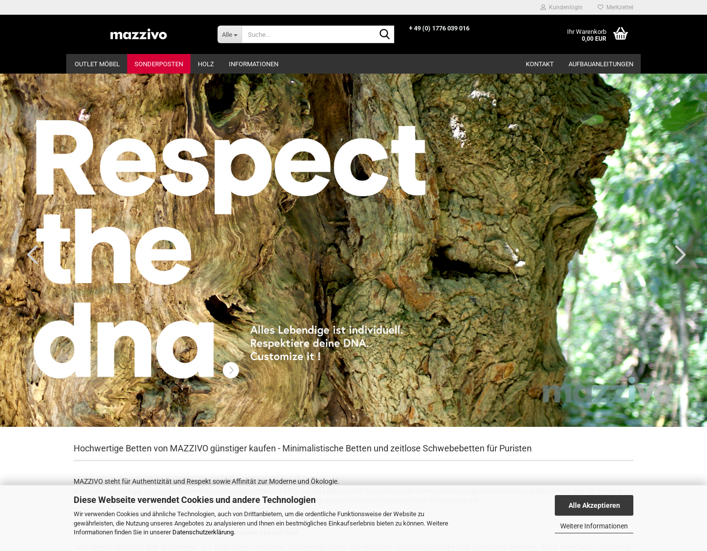 Aktuelle Website-Vorschau von mazzivo Designermöbel