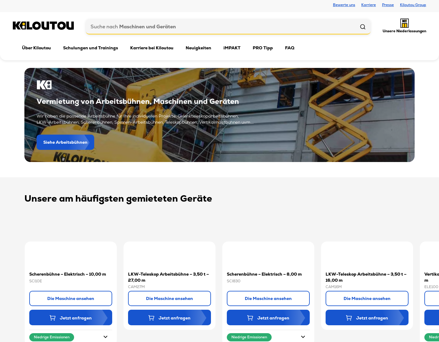 Aktuelle Website-Vorschau von Deutschlandweit Hebebühnen leihen