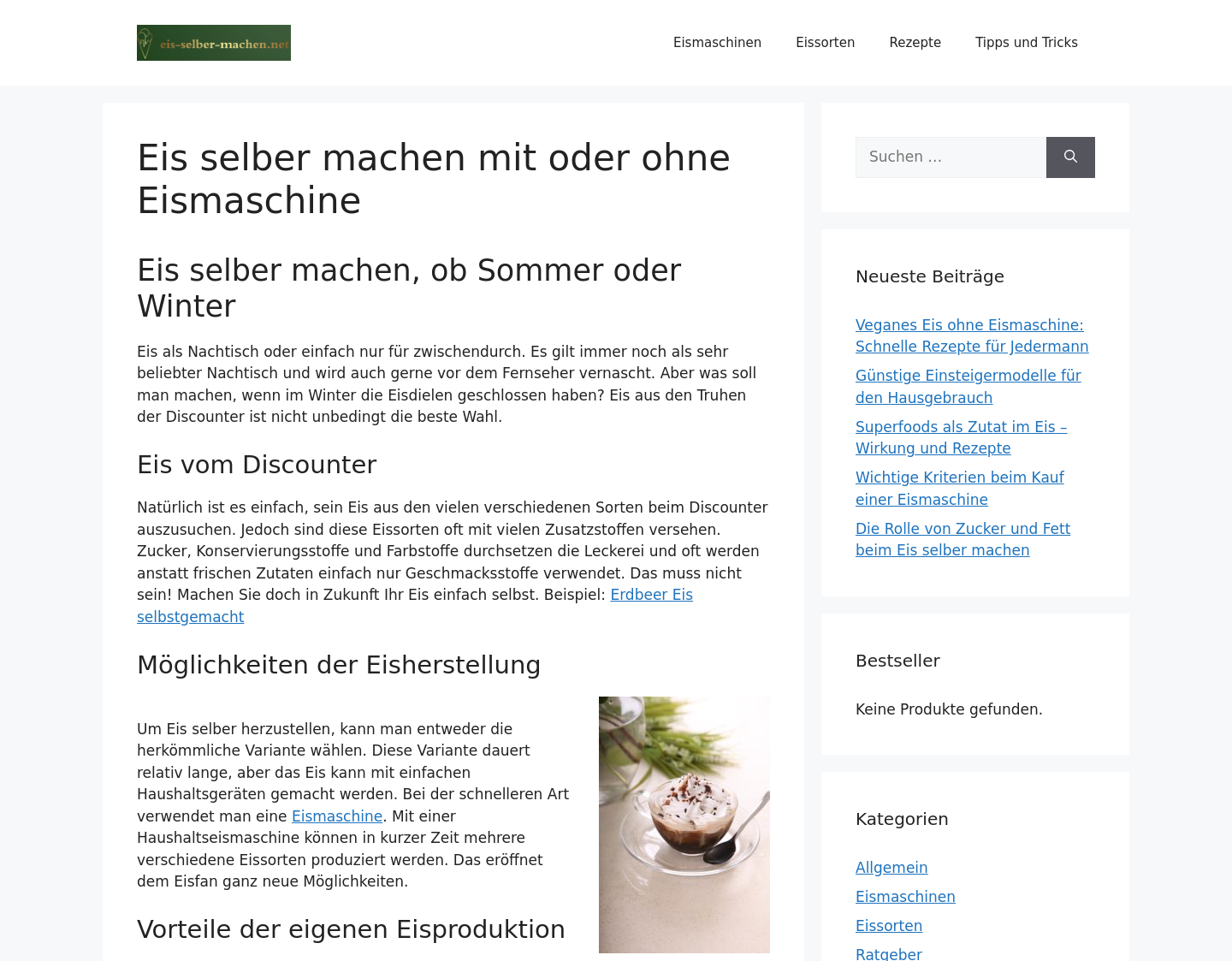 Aktuelle Website-Vorschau von Eis selber machen