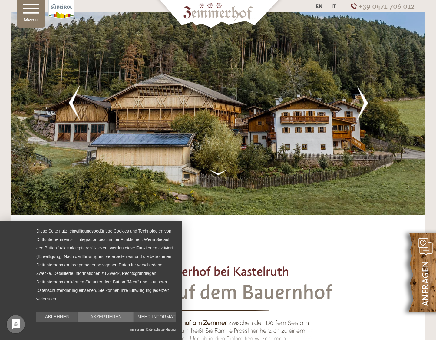 Aktuelle Website-Vorschau von Urlaub am Zemmerhof in Kastelruth