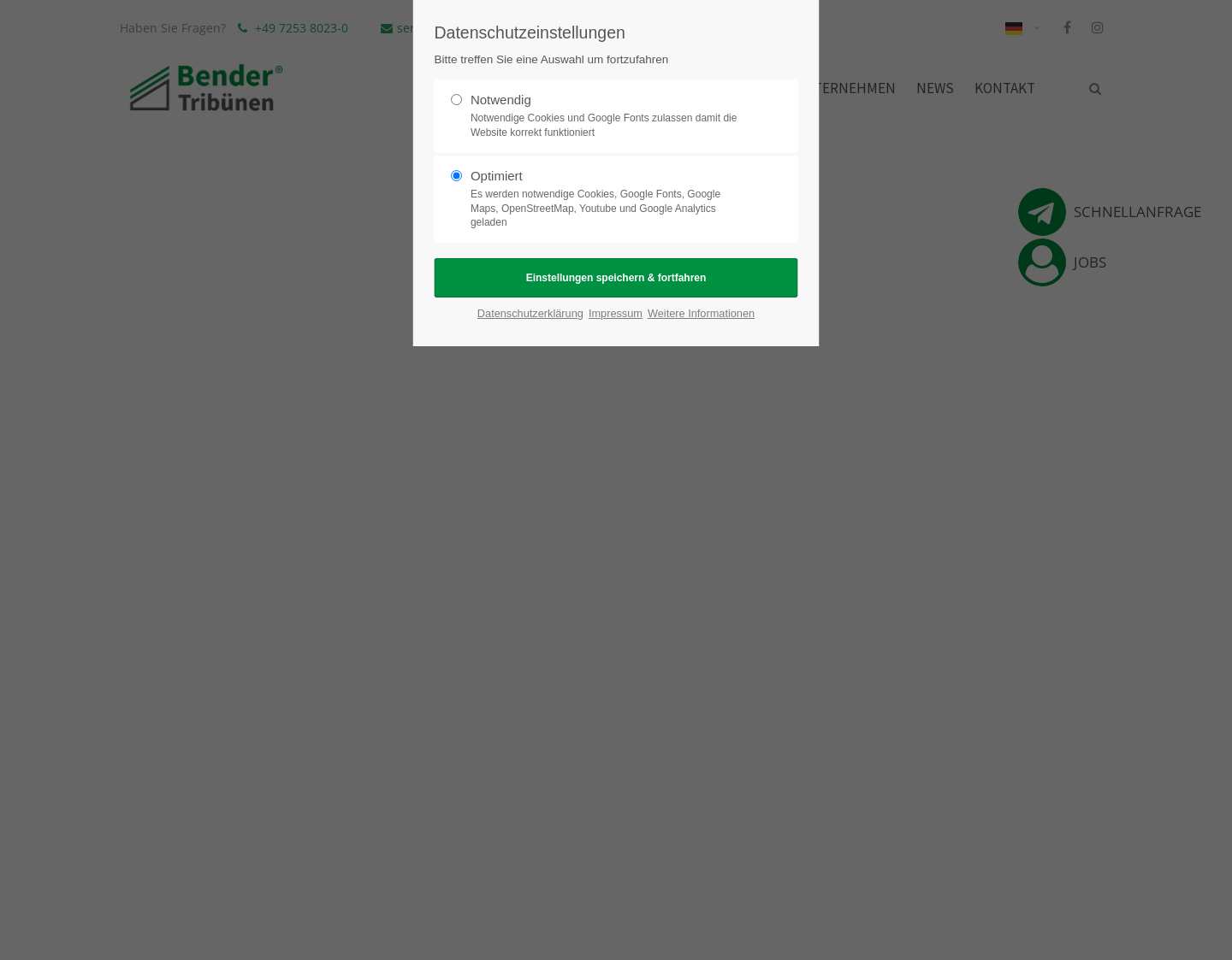 Aktuelle Website-Vorschau von Bender Tribünen für Veranstaltungen