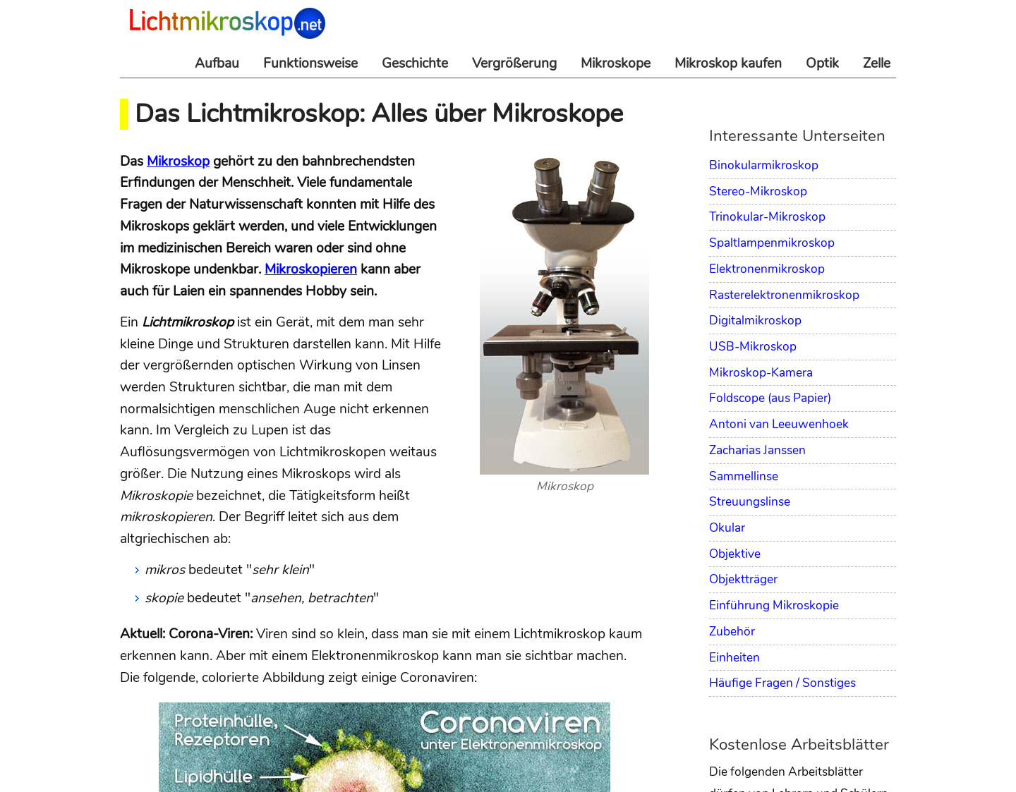 Aktuelle Website-Vorschau von Das Lichtmikroskop - Mikroskopieren