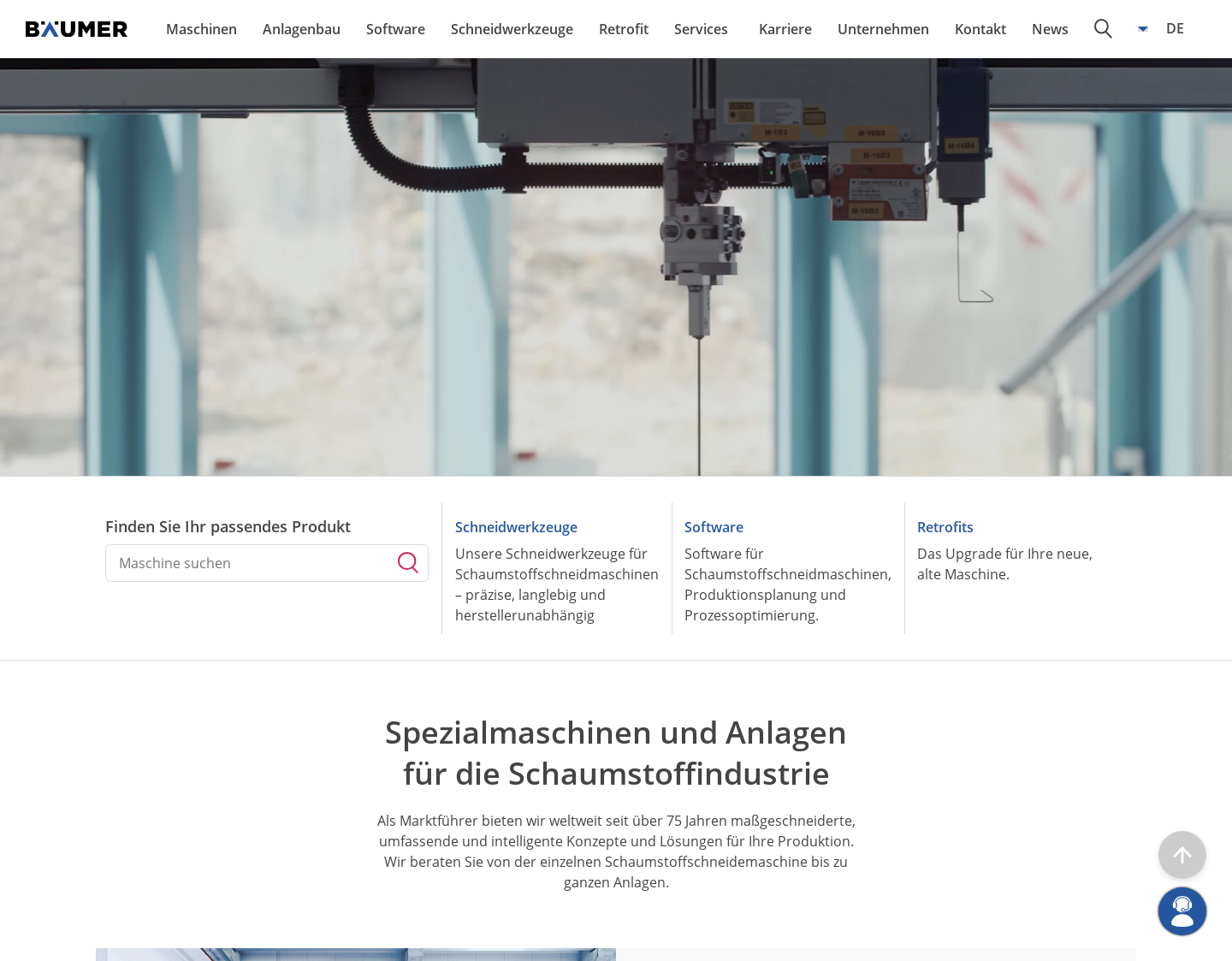 Aktuelle Website-Vorschau von Maschinen & Schneidlinien Bäumer